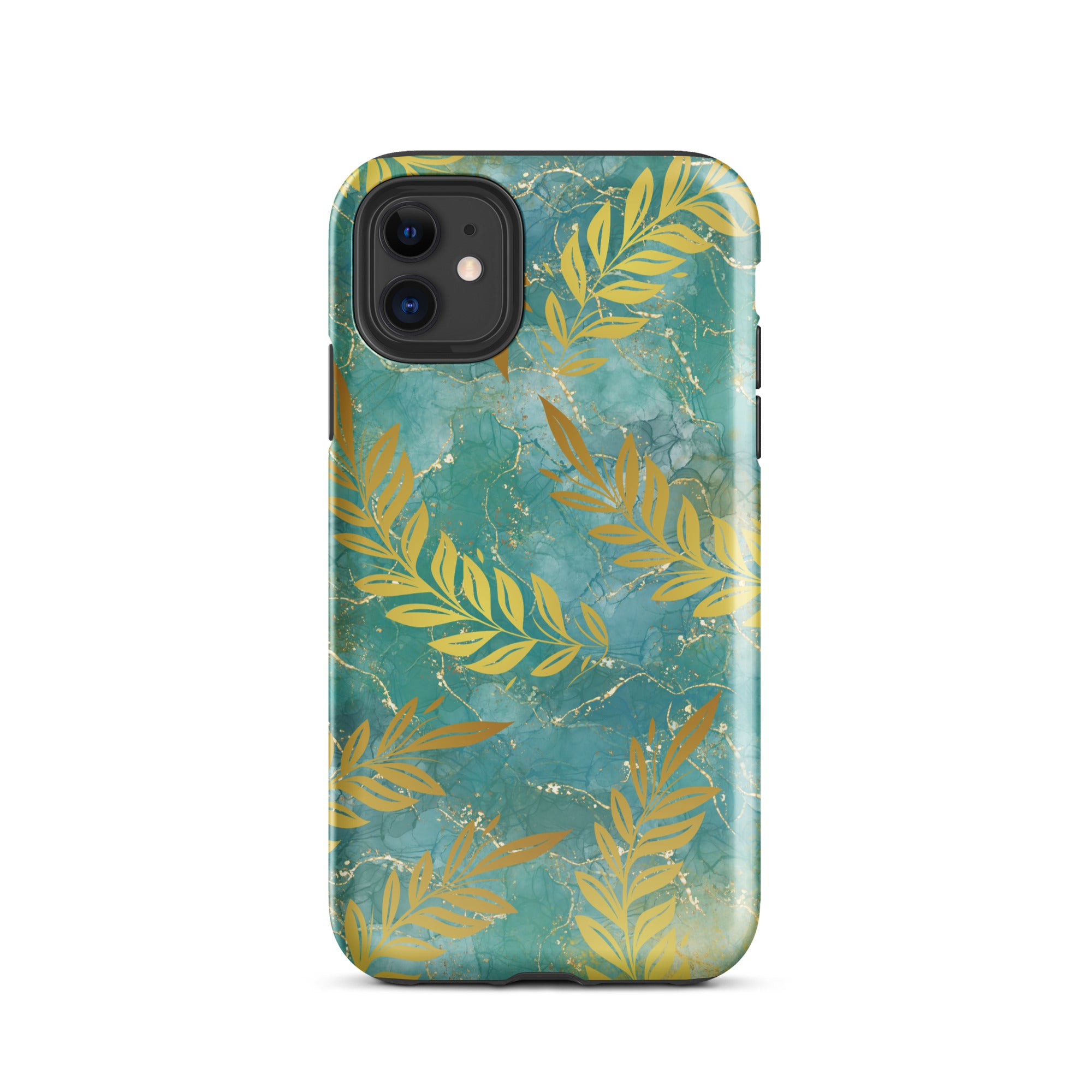 Green Gold Leaf Tough Phone Case for iPhone® 11 front 