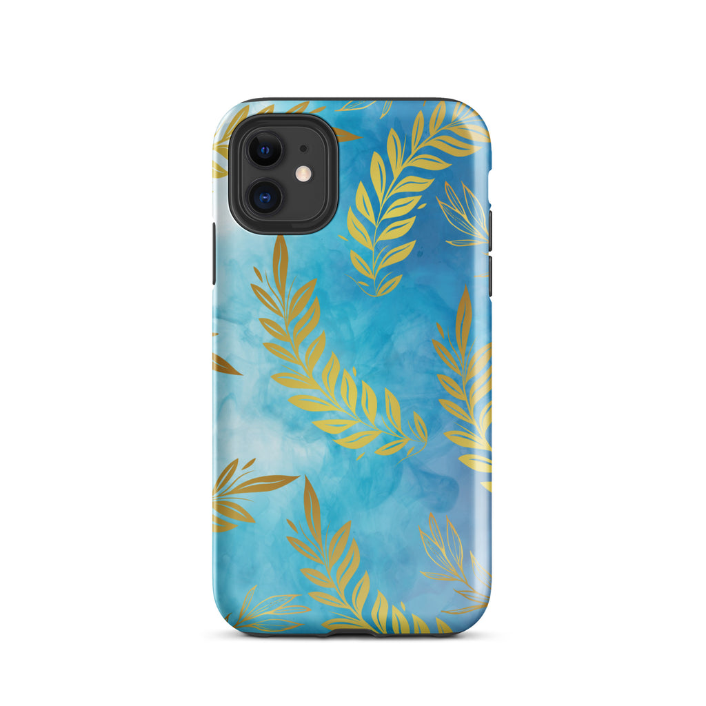 Blue Gold Leaf Tough Phone Case for iPhone® 11 front