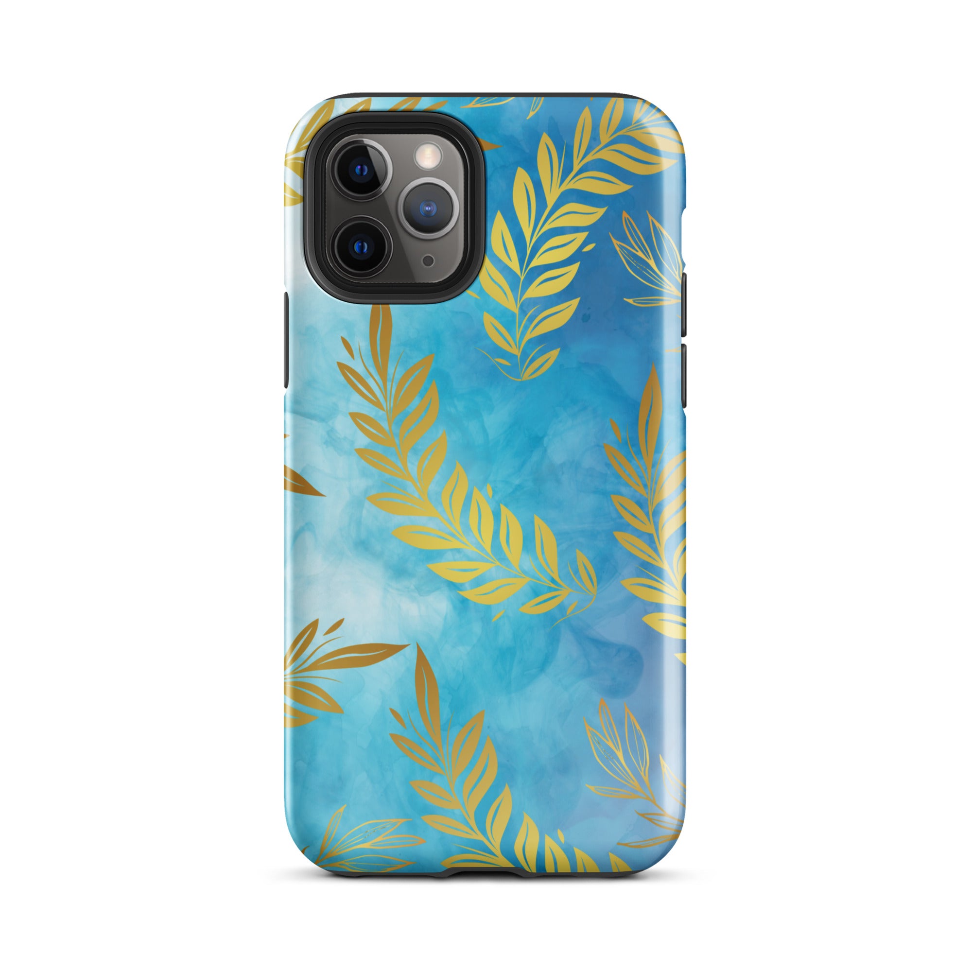 Blue Gold Leaf Tough Phone Case for iPhone® 11 Pro front