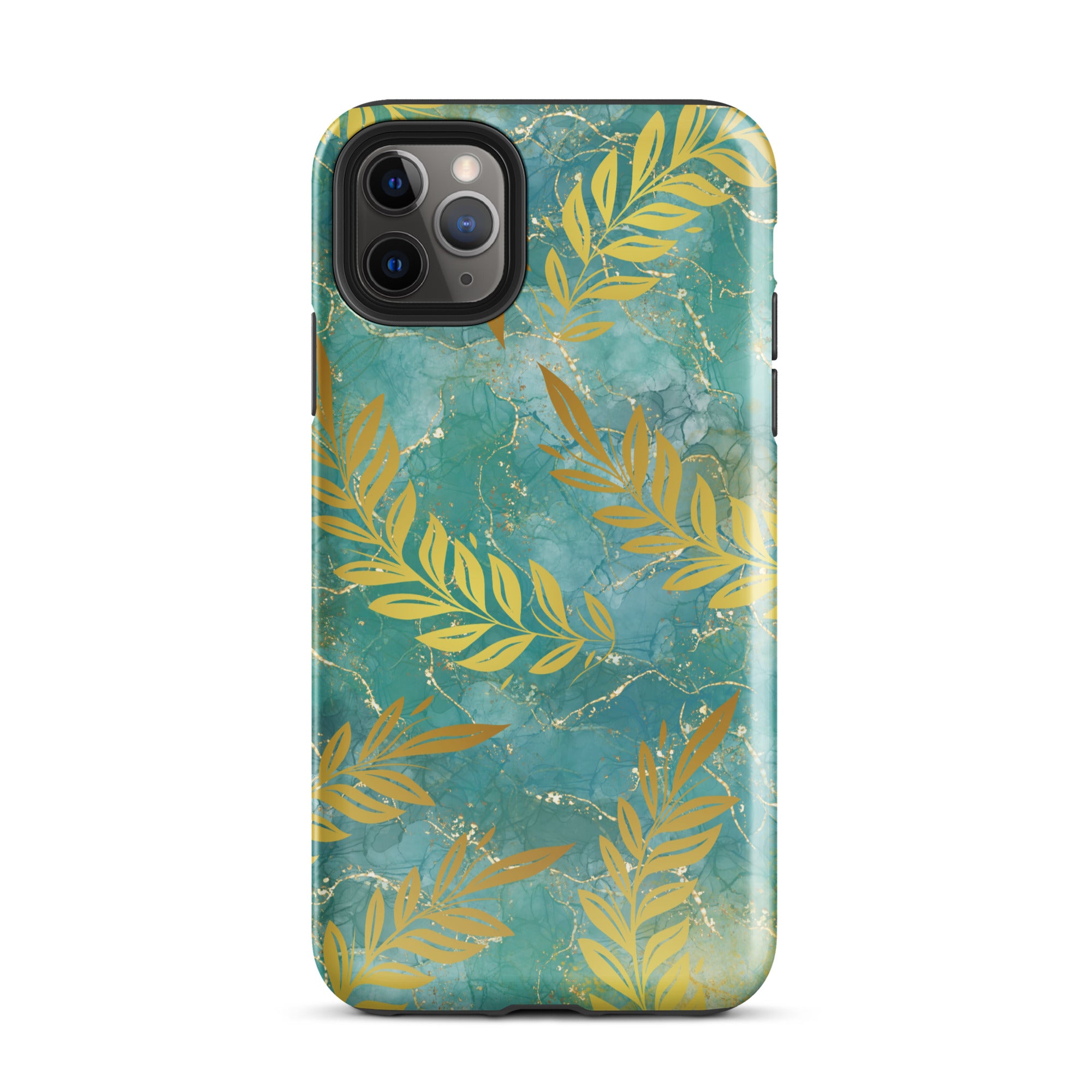 Green Gold Leaf Tough Phone Case for iPhone® Pro Max front 