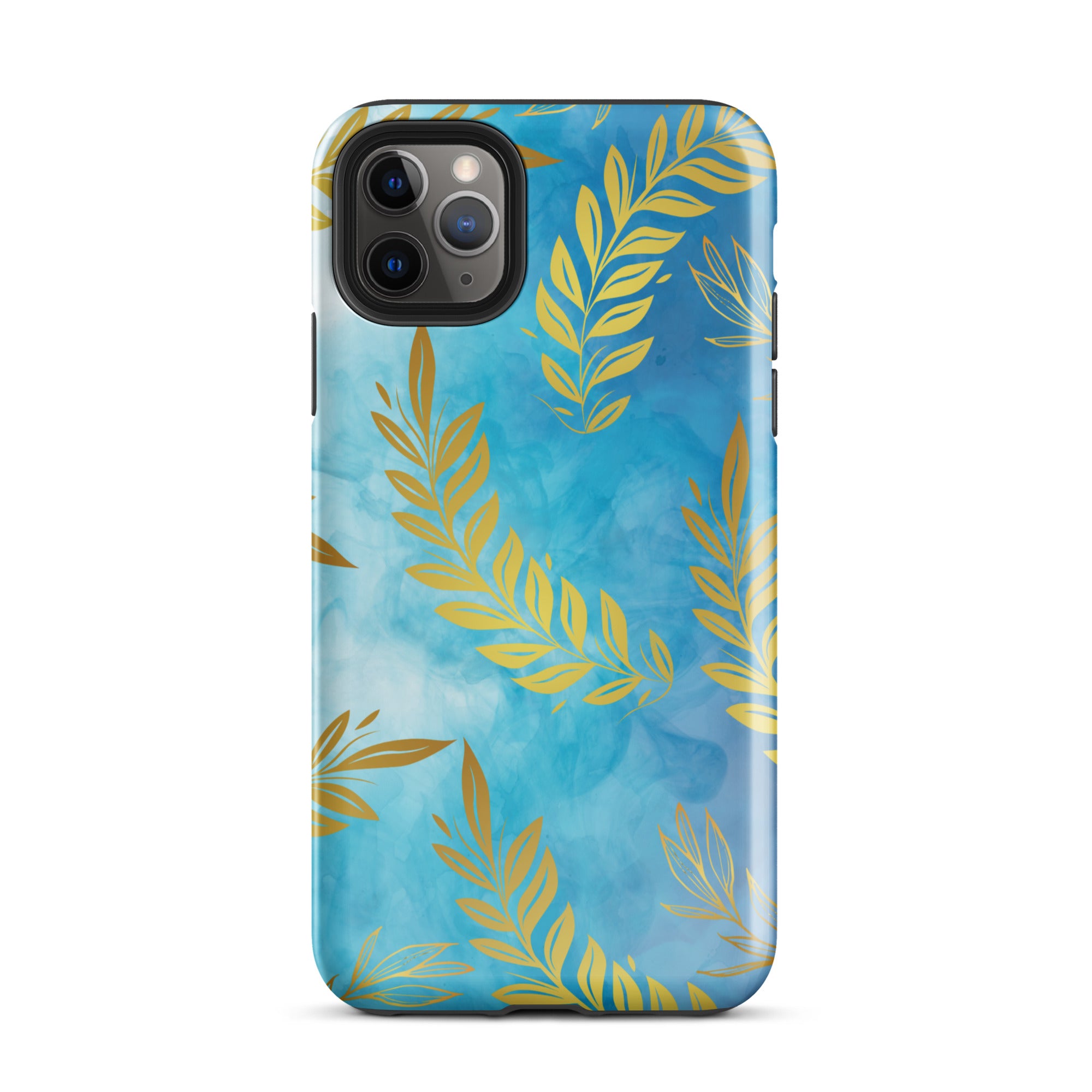 Blue Gold Leaf Tough Phone Case for iPhone® 11 Pro Max front