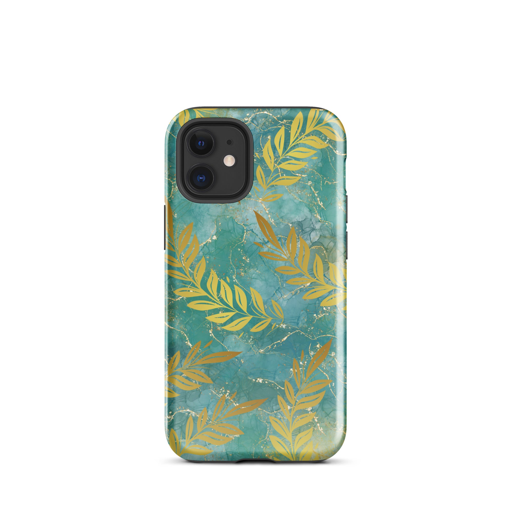 Green Gold Leaf Tough Phone Case for iPhone® 12 Mini front 