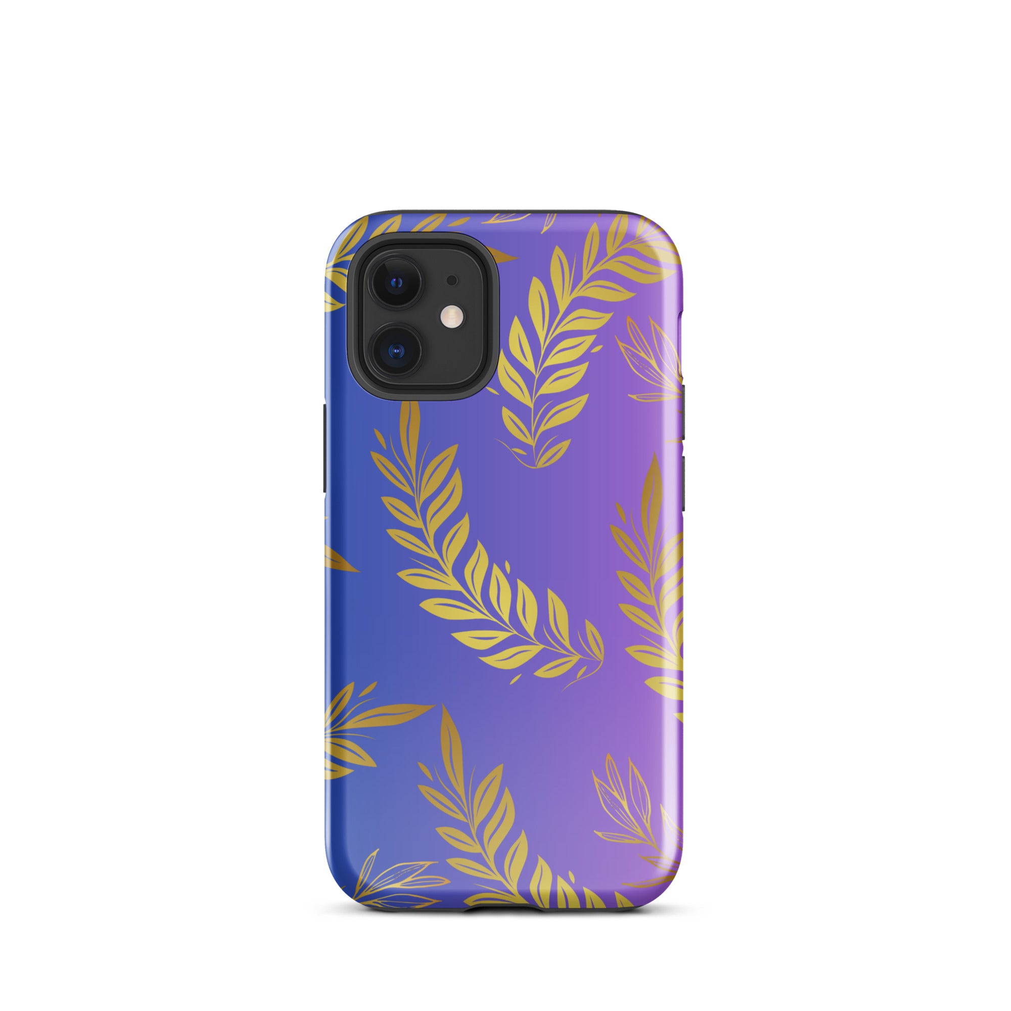 Purple Gold Leaf Tough Phone Case for iPhone® 12 Mini front 