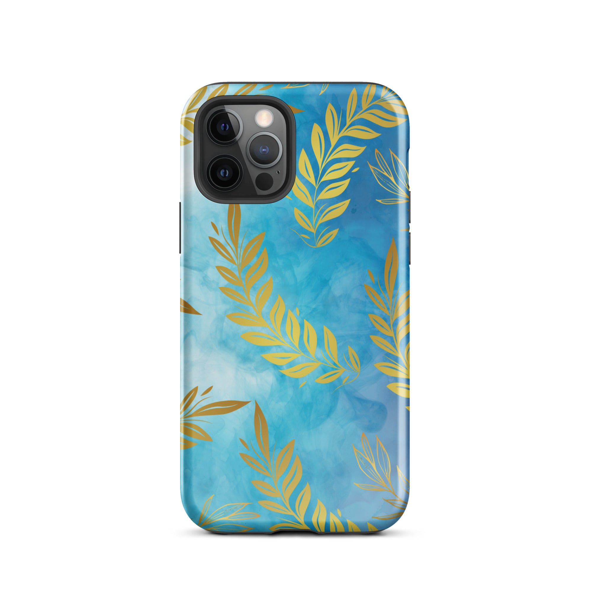Blue Gold Leaf Tough Phone Case for iPhone® 12 Pro front
