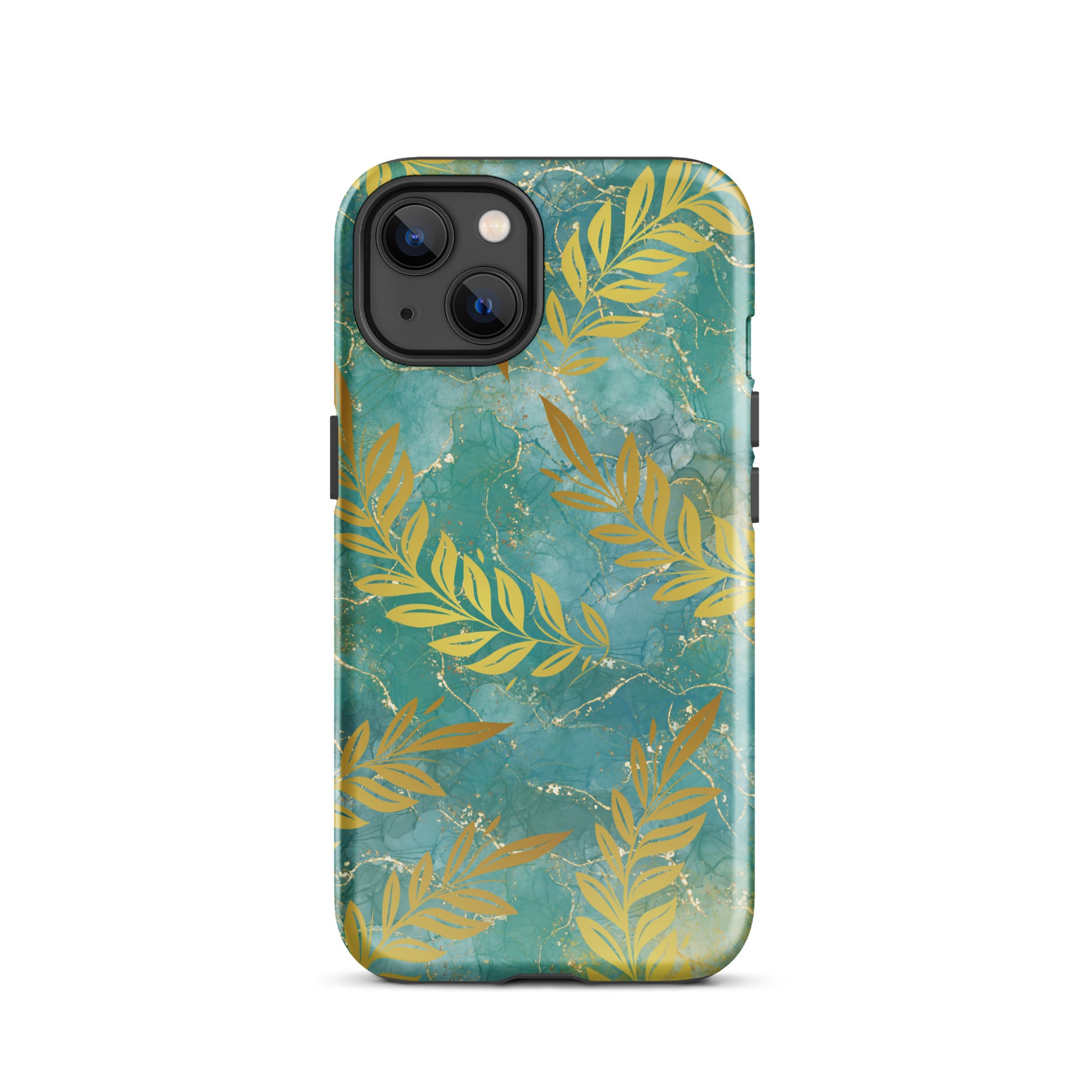 Green Gold Leaf Tough Phone Case for iPhone® 13 front
