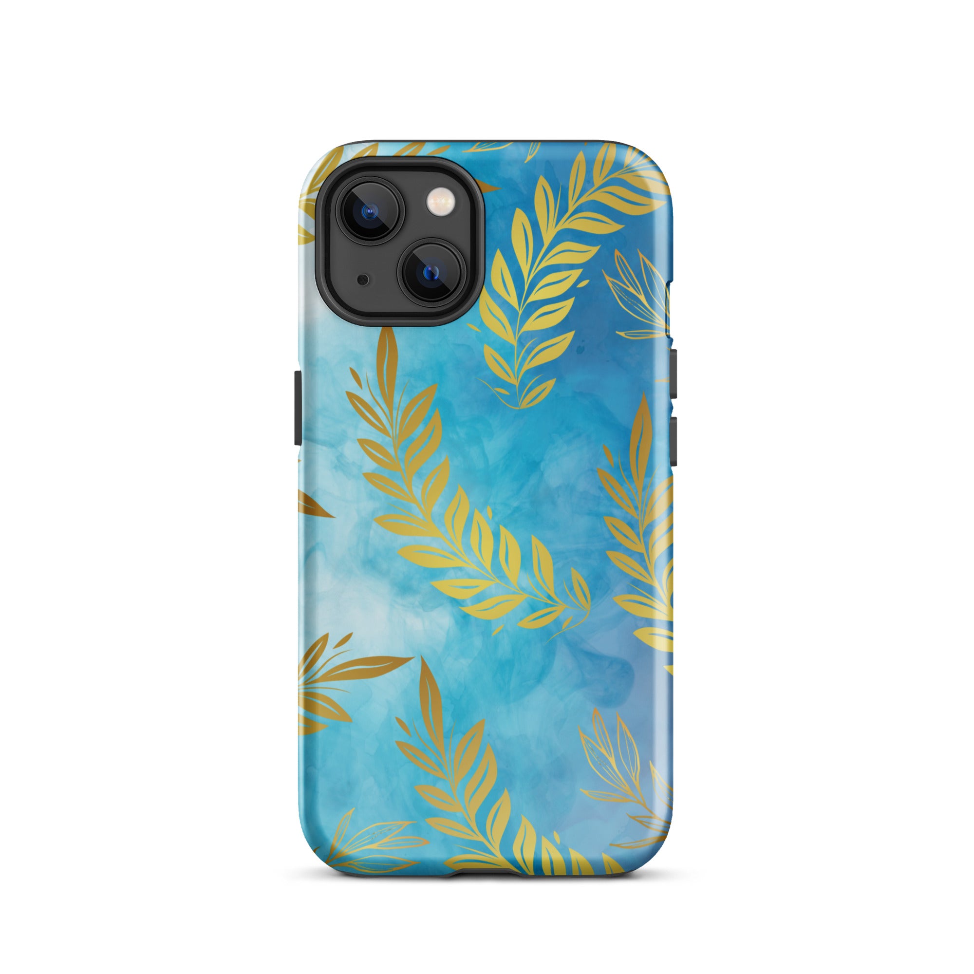 Blue Gold Leaf Tough Phone Case for iPhone® 13 front