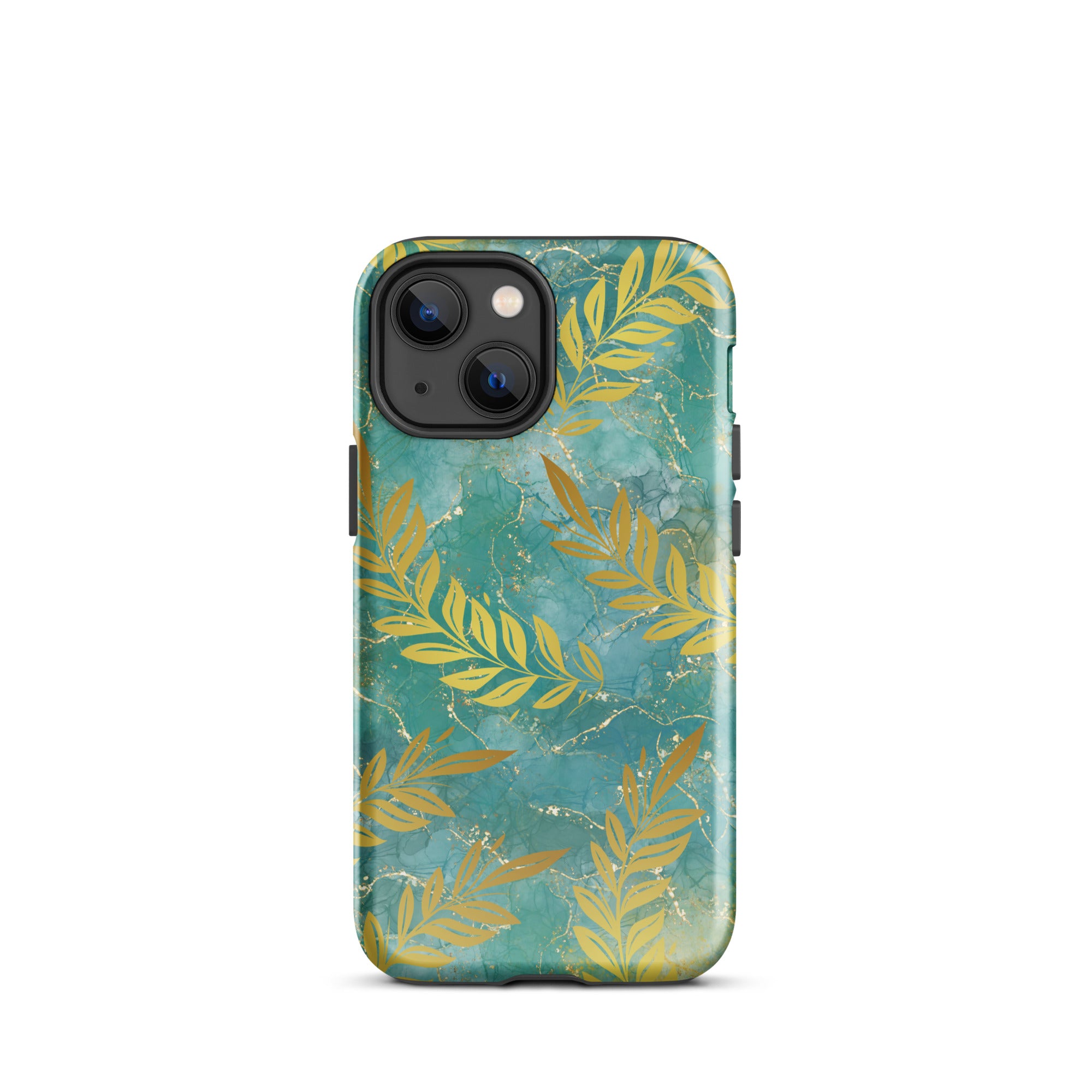Green Gold Leaf Tough Phone Case for iPhone® 13 Mini front