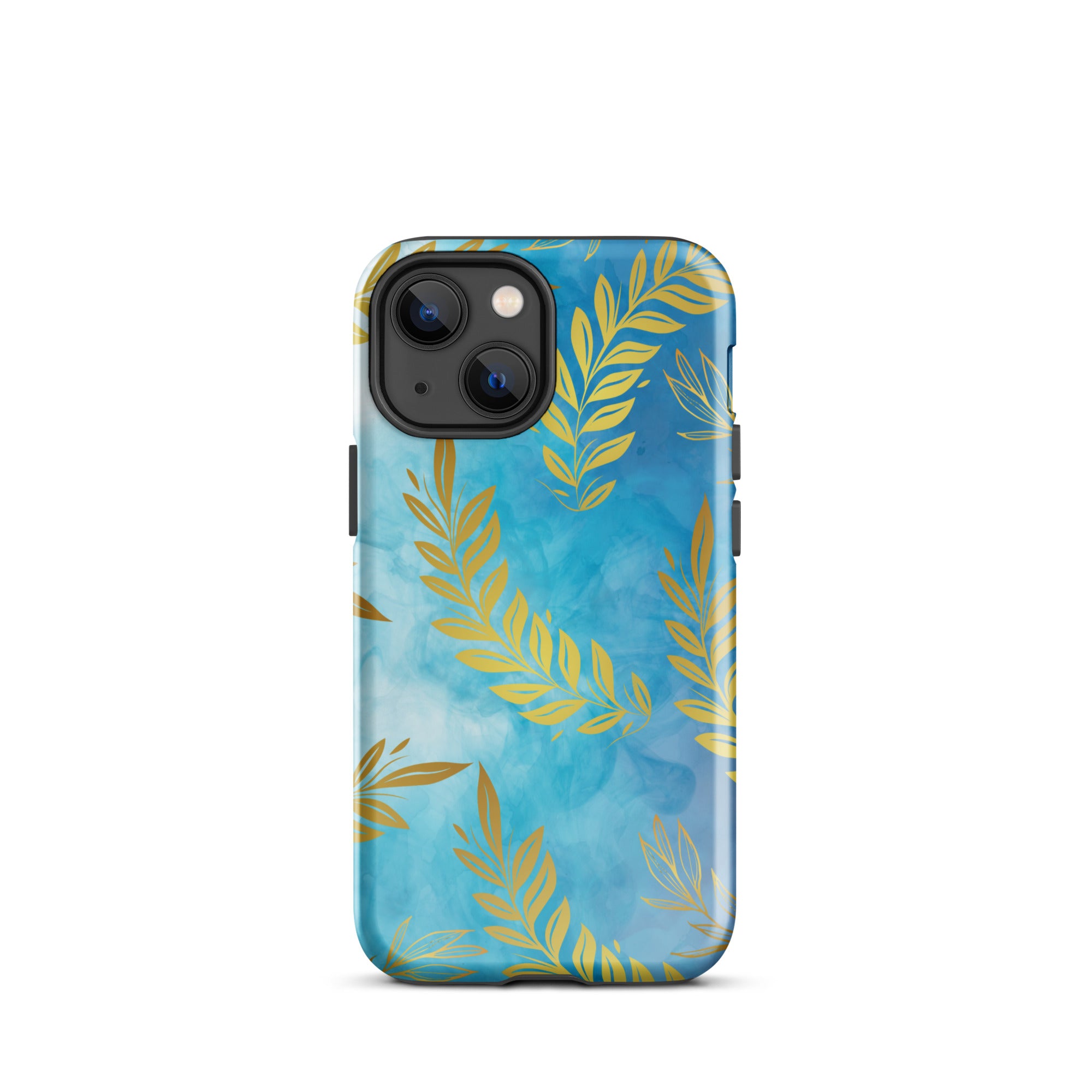Blue Gold Leaf Tough Phone Case for iPhone® 13 Mini front 