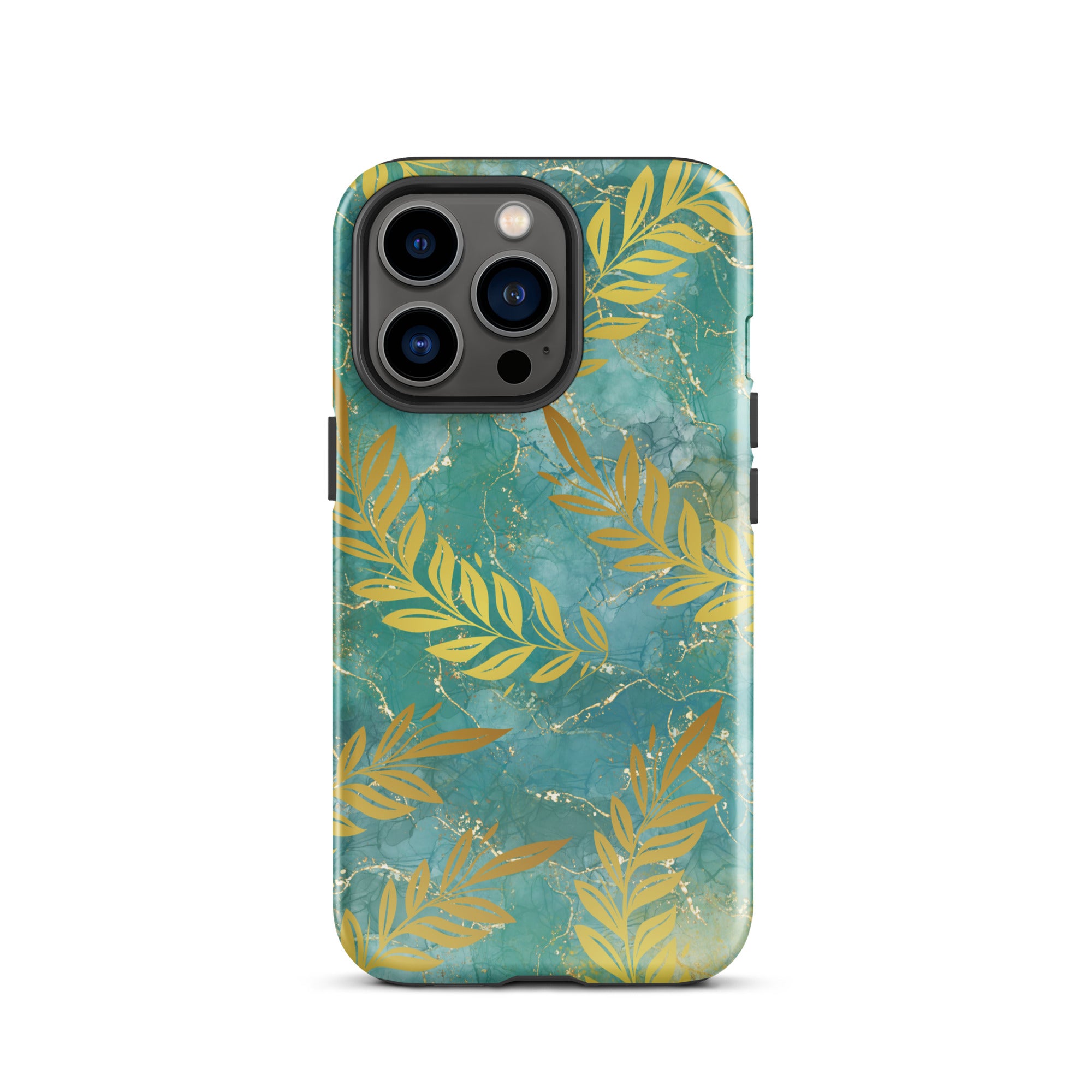 Green Gold Leaf Tough Phone Case for iPhone® 3 Pro front 