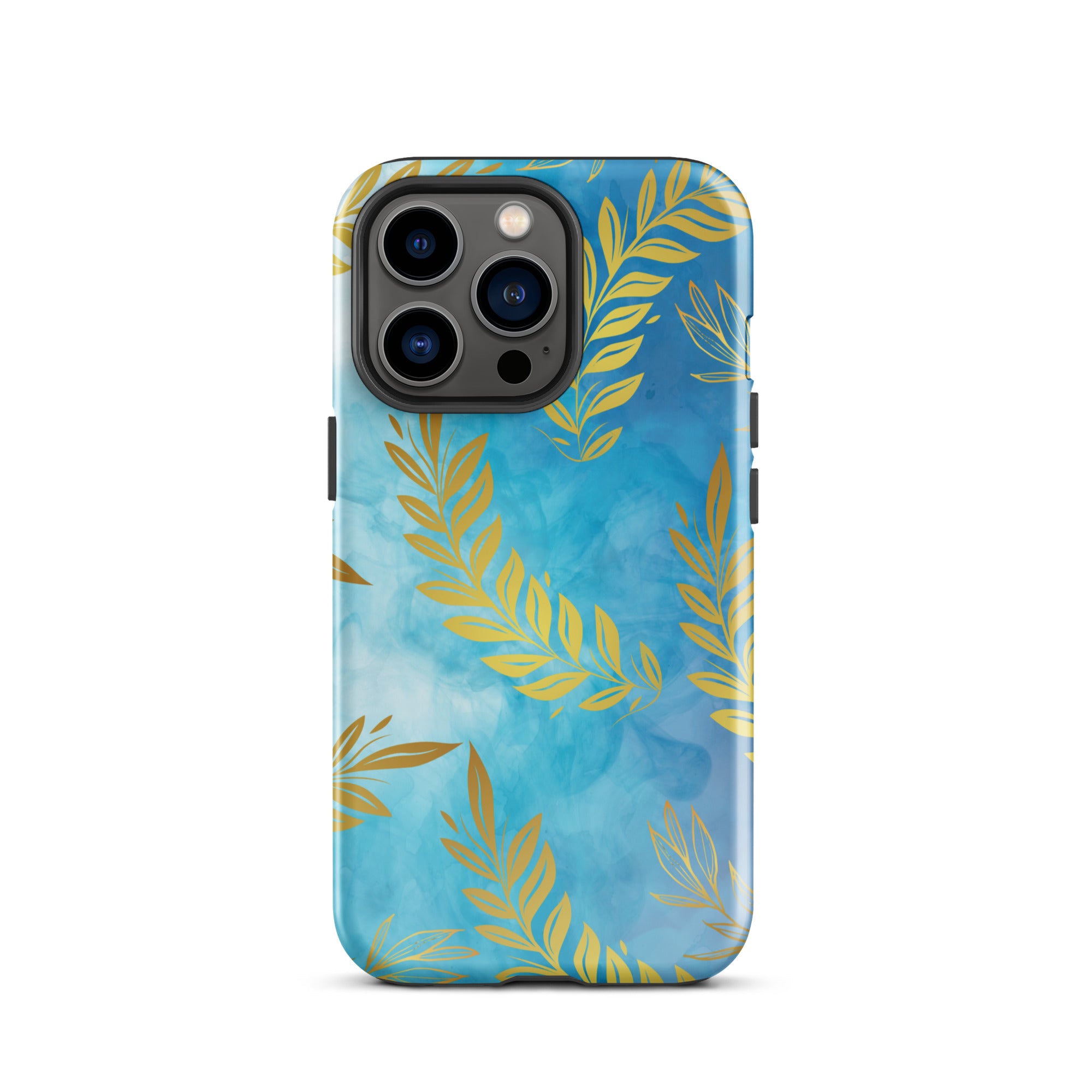 Blue Gold Leaf Tough Phone Case for iPhone® 13 Pro front 