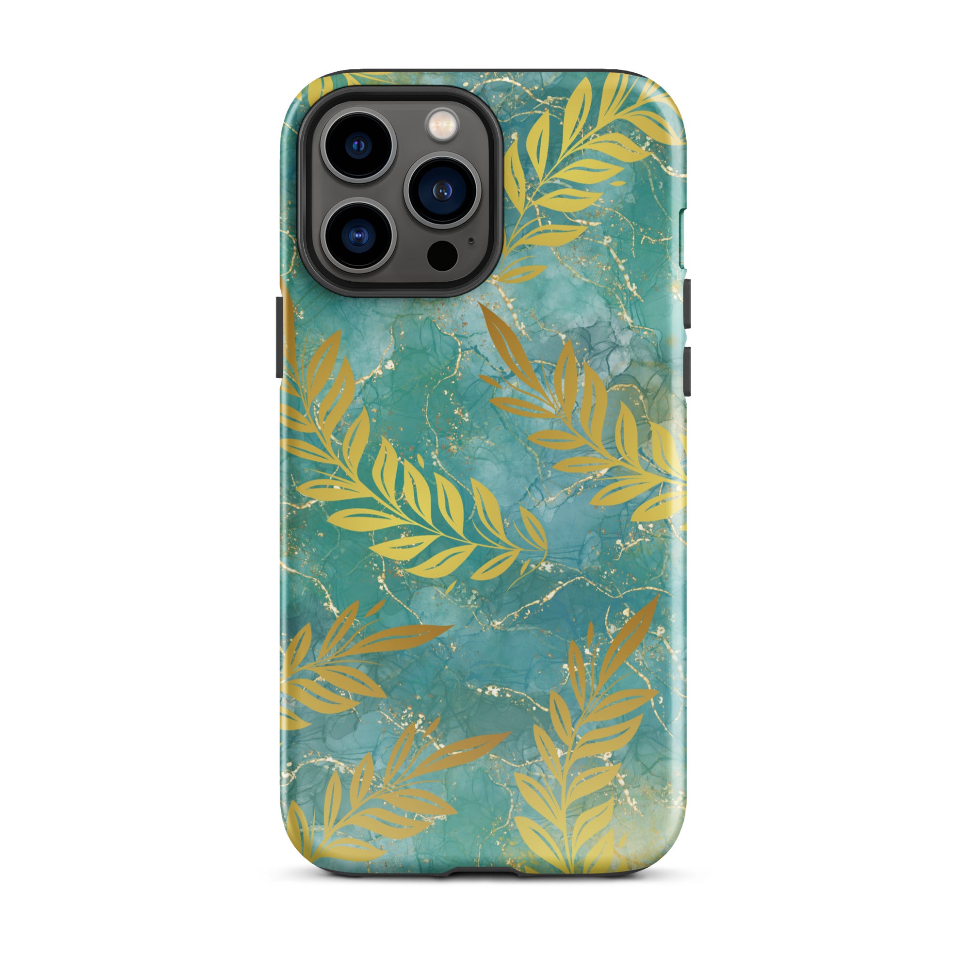 Green Gold Leaf Tough Phone Case for iPhone® 13 Pro Max front 