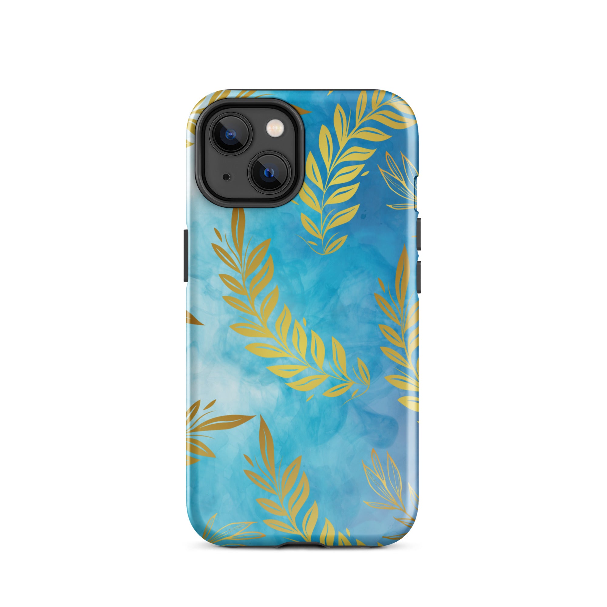 Blue Gold Leaf Tough Phone Case for iPhone® 14 front