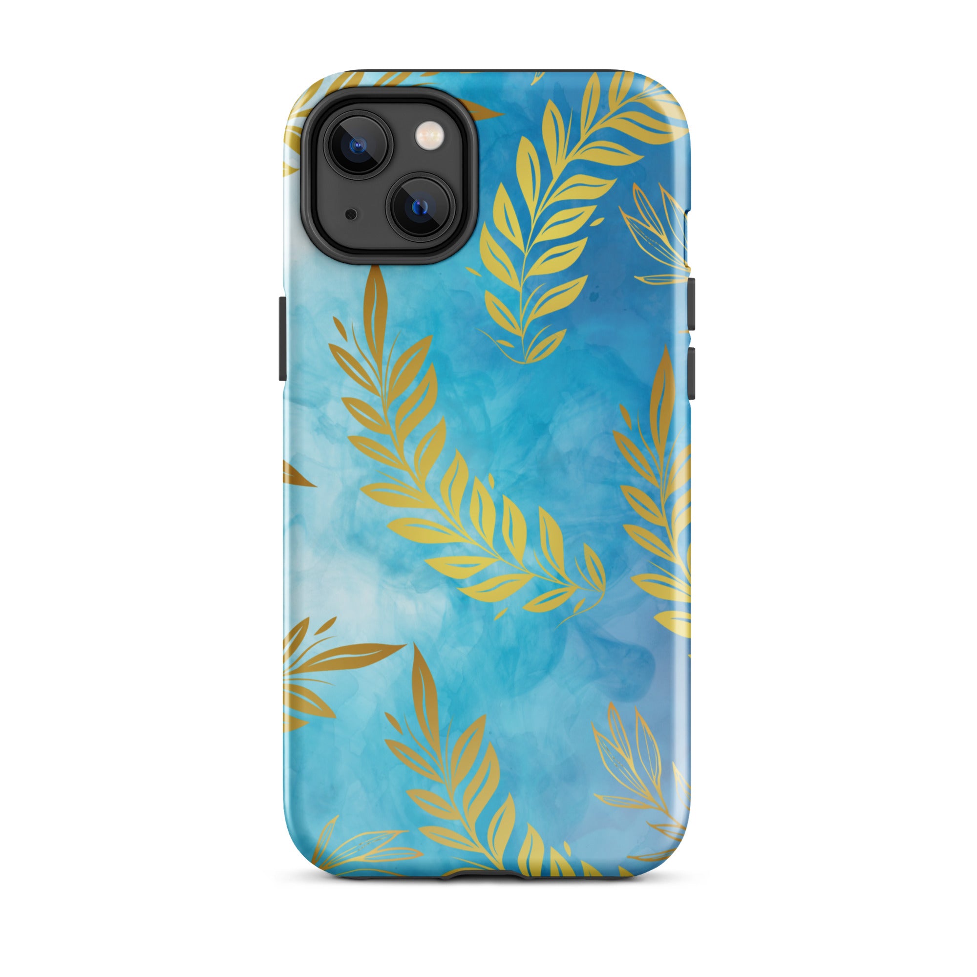 Blue Gold Leaf Tough Phone Case for iPhone® 14 Plus front