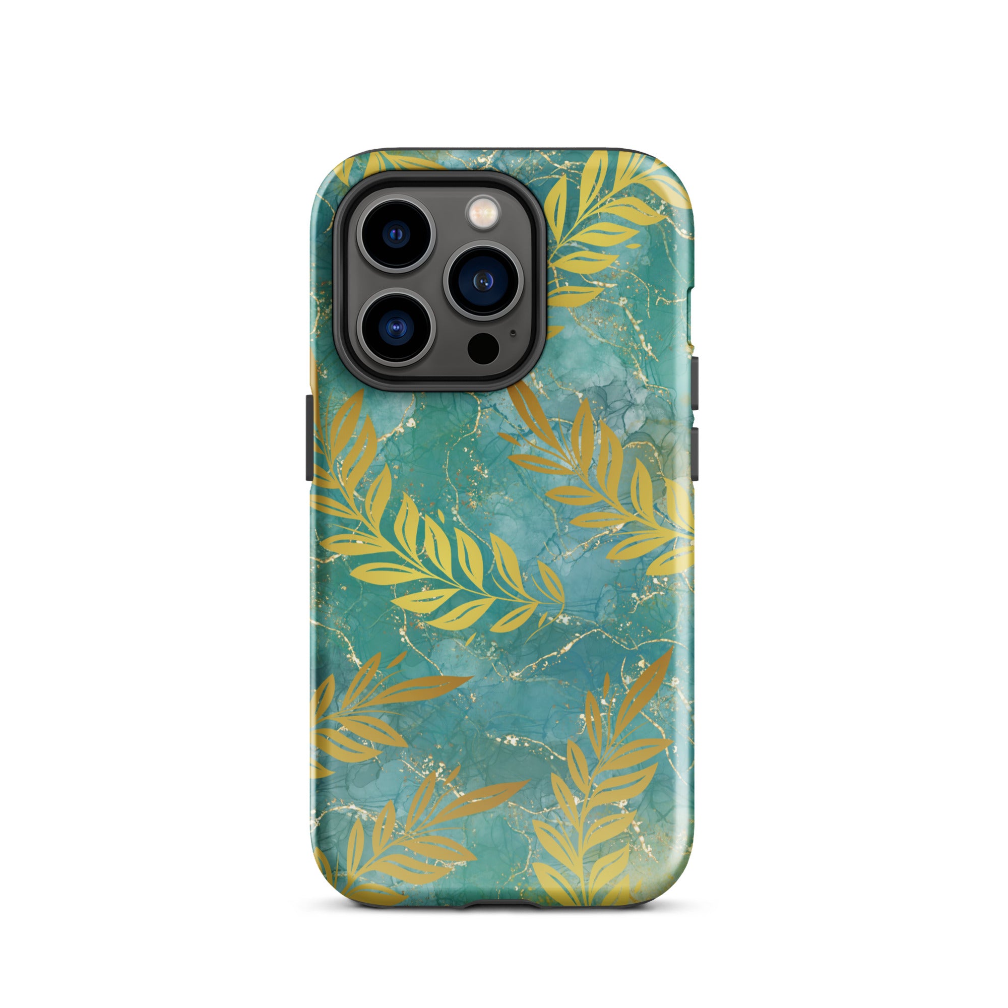 Green Gold Leaf Tough Phone Case for iPhone® 14 Pro front