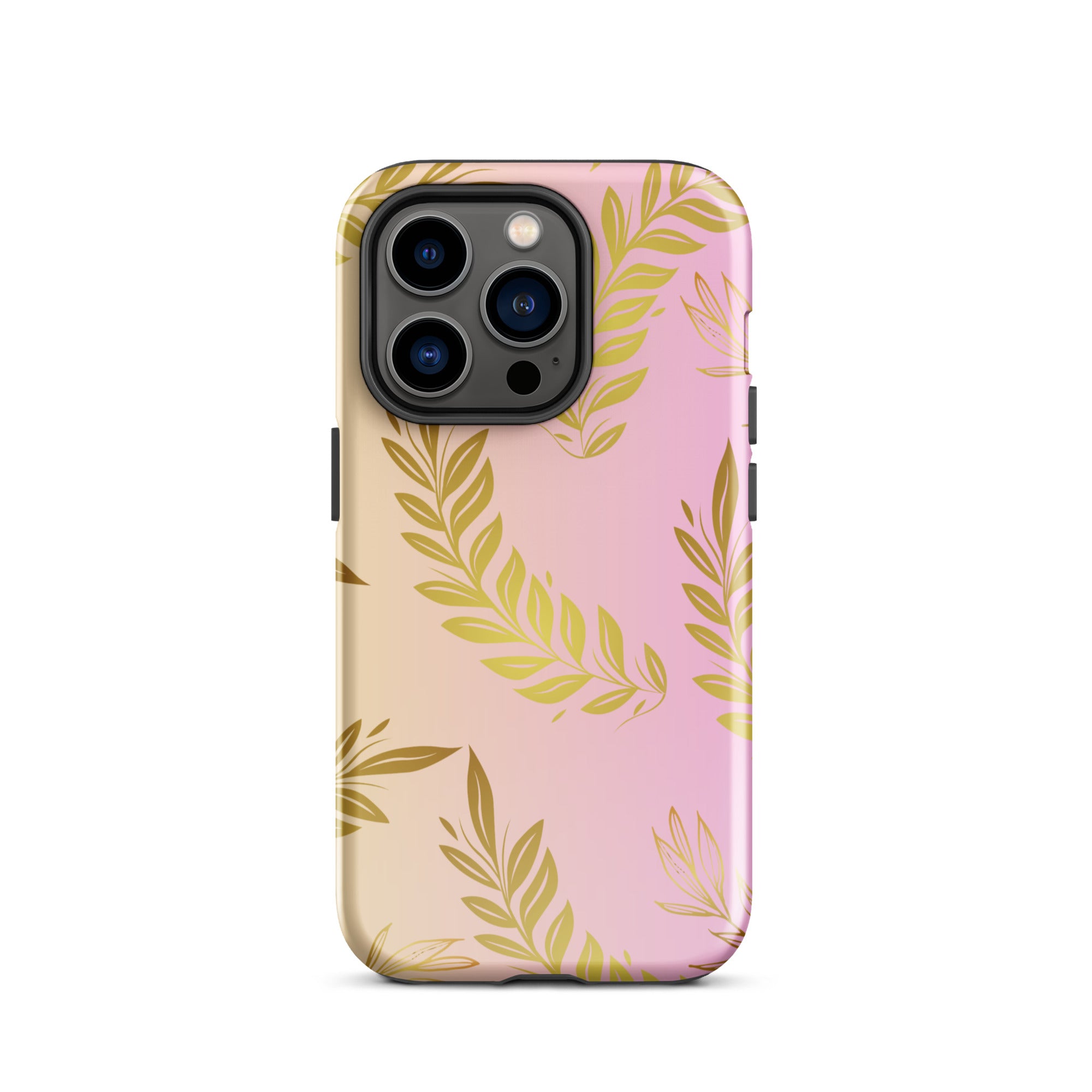 Pink Gold Leaf Tough Case for iPhone® 14 Pro front