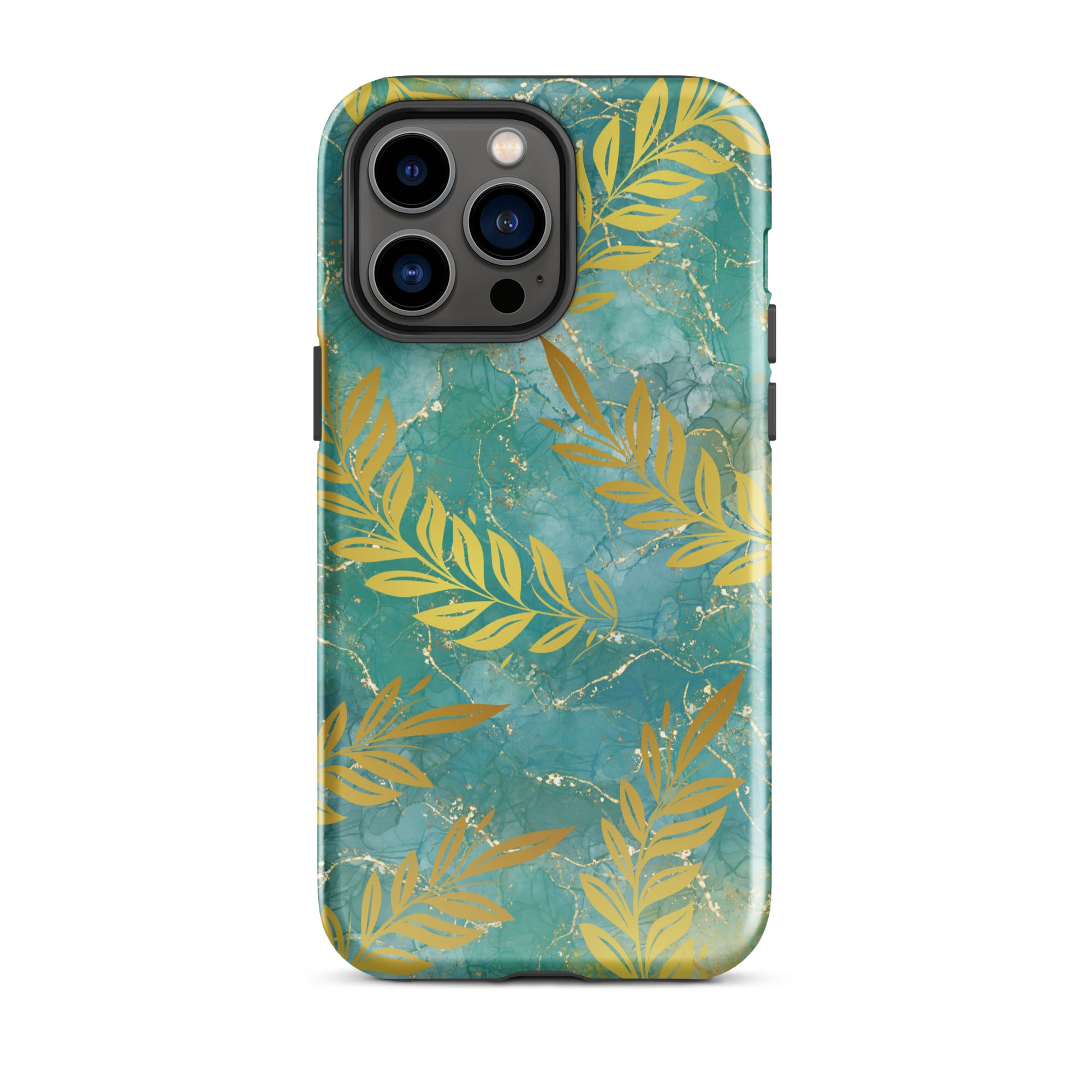 Green Gold Leaf Tough Phone Case for iPhone® 14 Pro Max front 