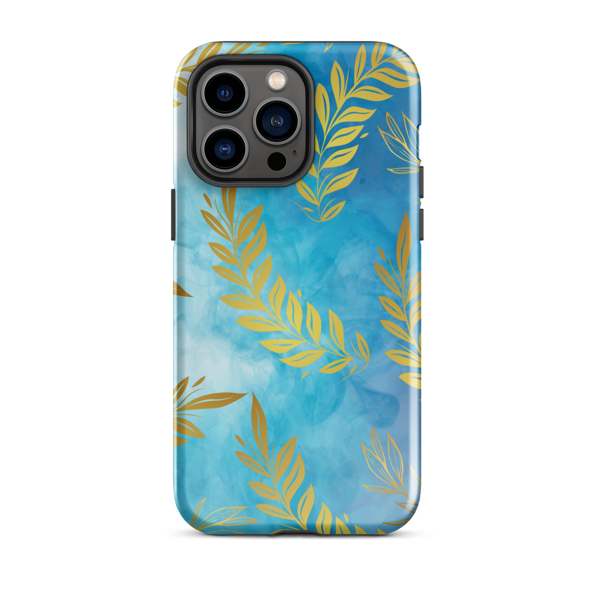 Blue Gold Leaf Tough Phone Case for iPhone® 14 Pro Max front