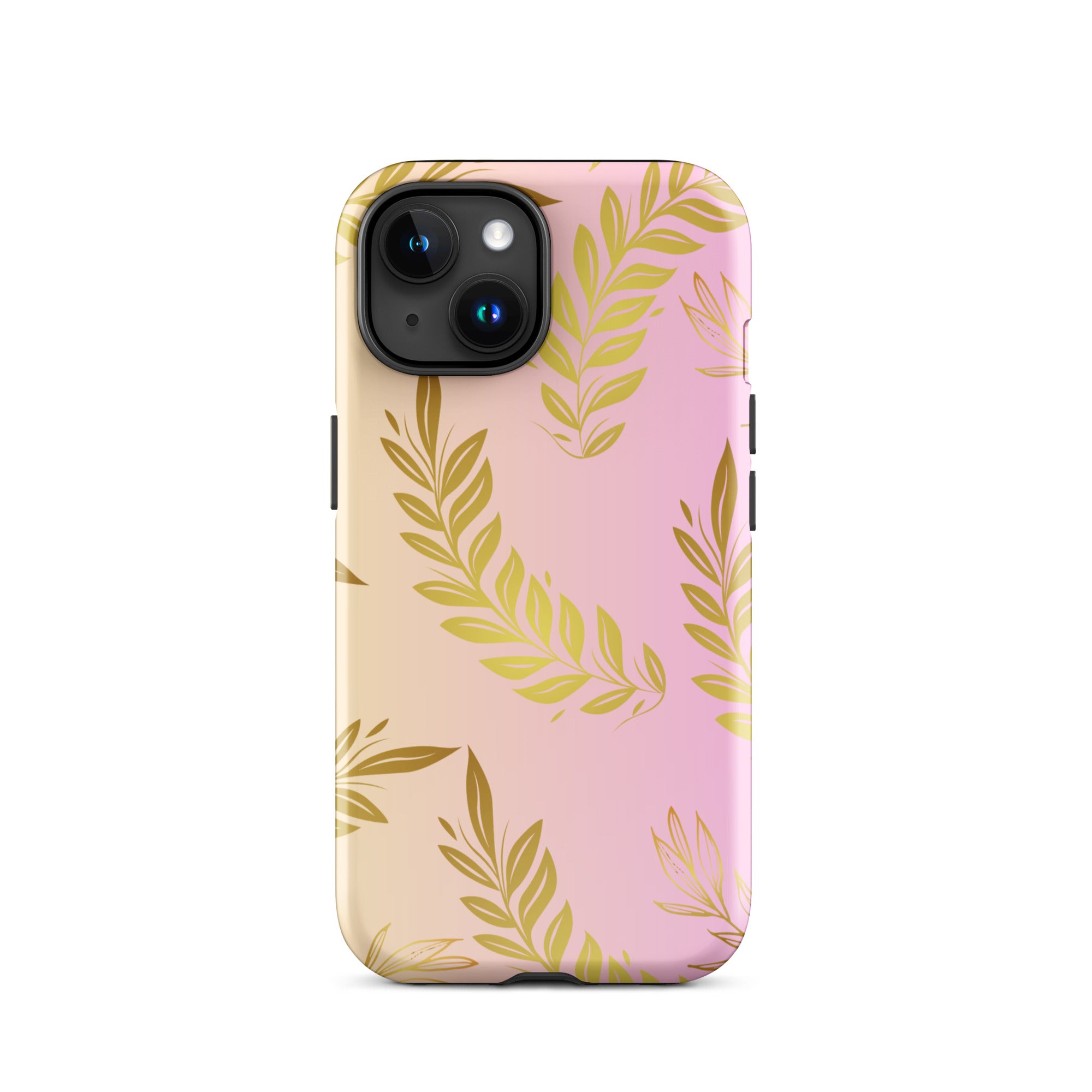 Pink Gold Leaf Tough Case for iPhone® 15 front