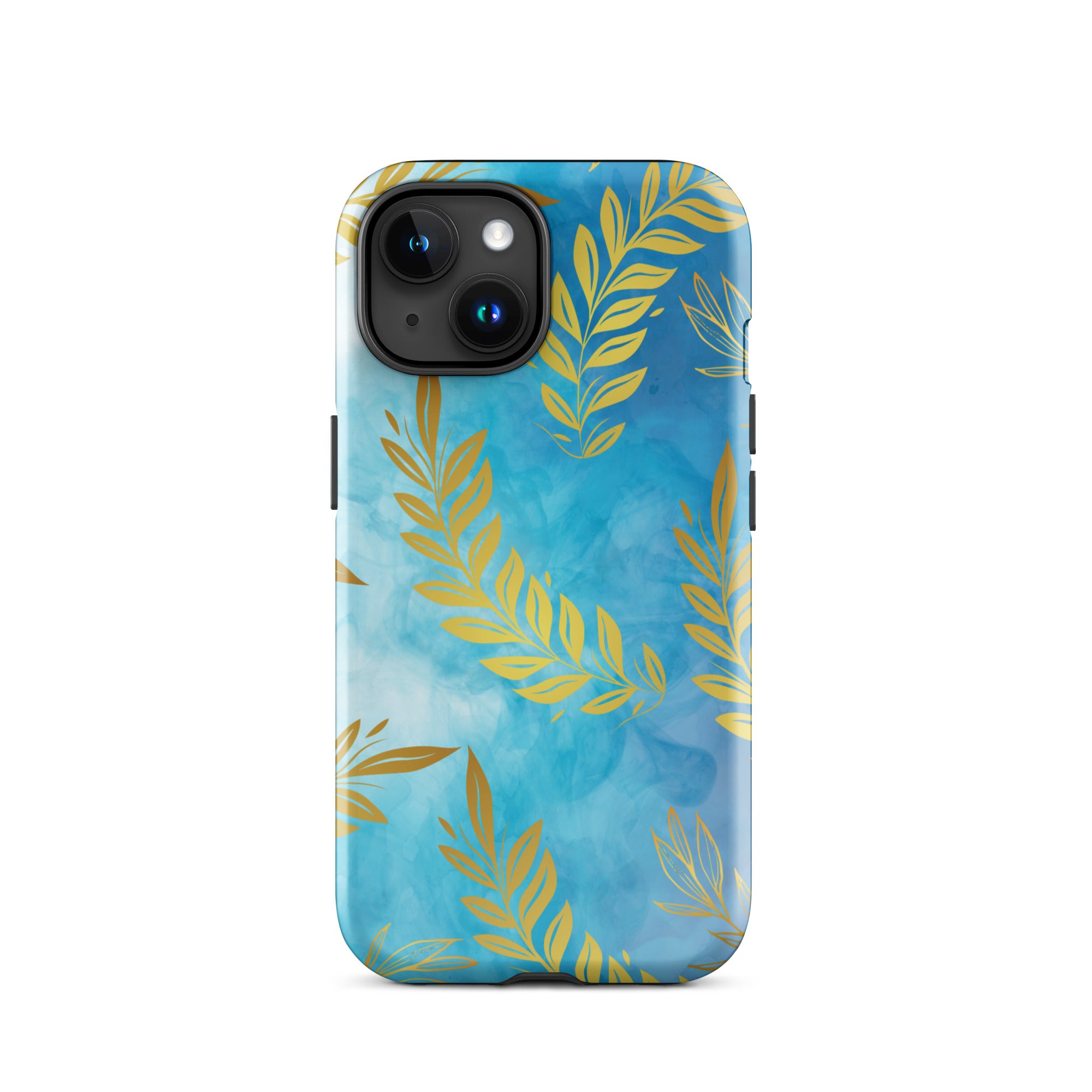 Blue Gold Leaf Tough Phone Case for iPhone® 15 front