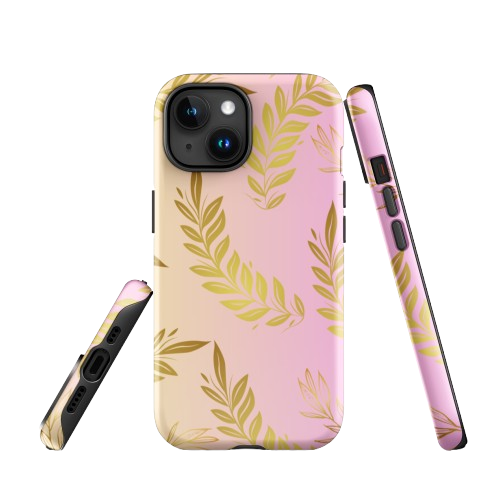 Pink Gold Leaf Tough Case for iPhone® 15 front
