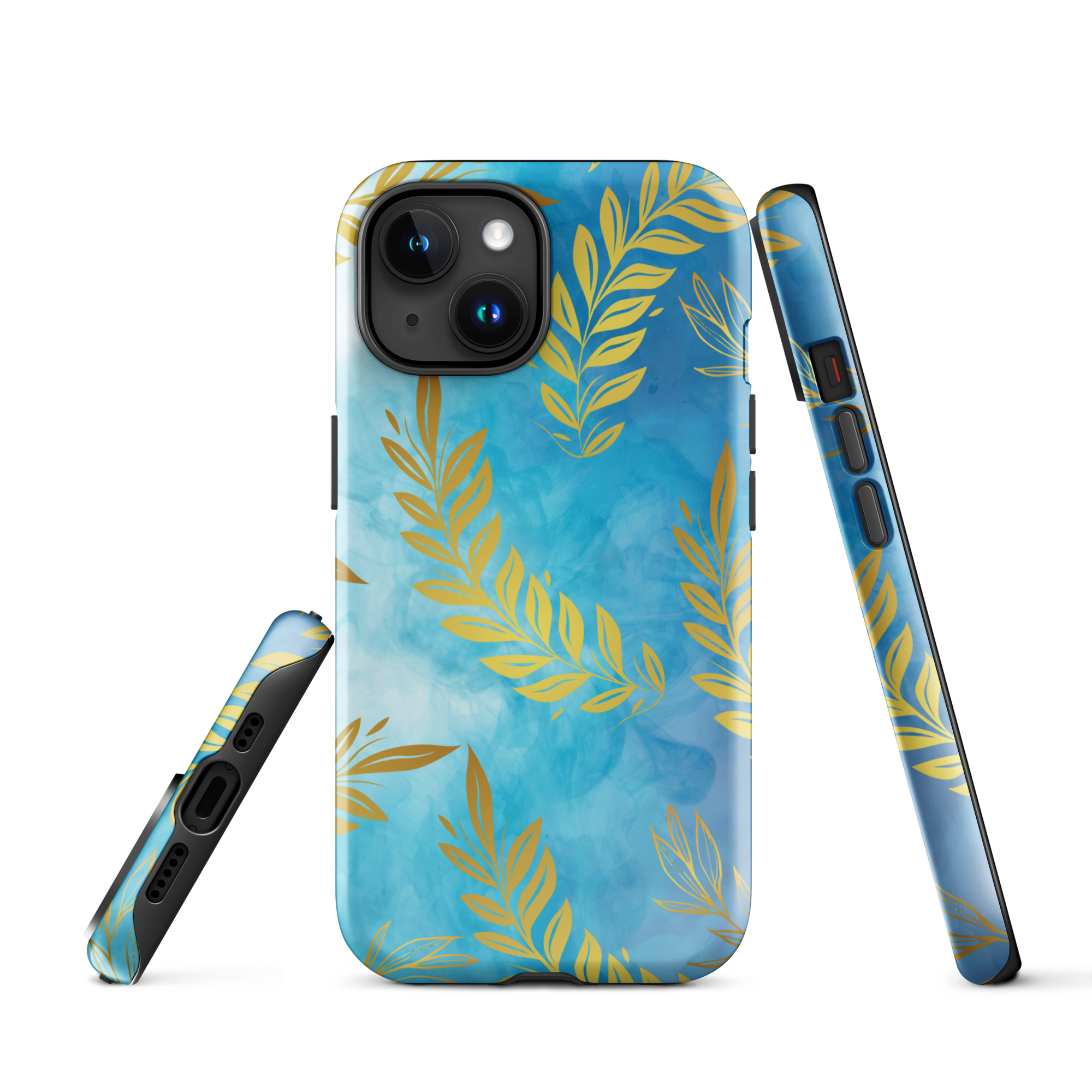 Blue Gold Leaf Tough Phone Case for iPhone®  15 front
