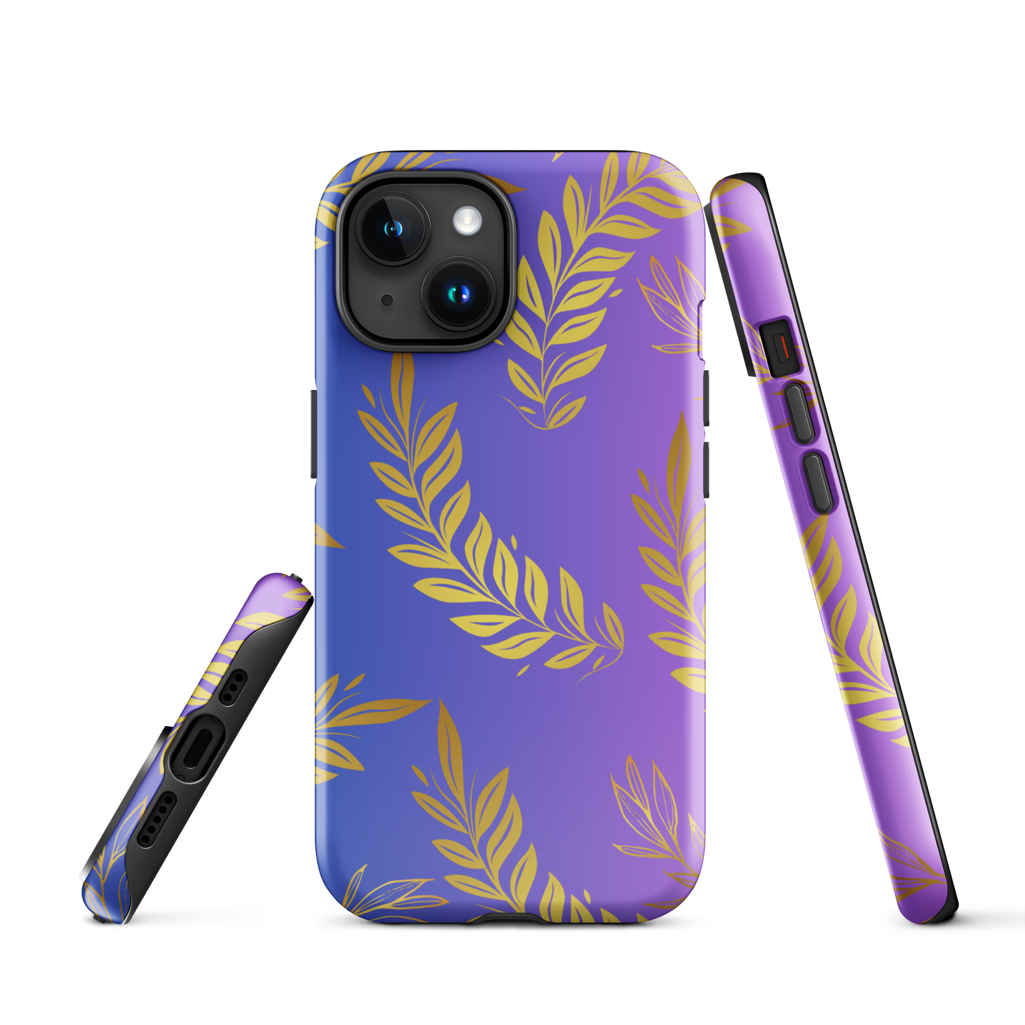 Purple Gold Leaf Tough Phone Case for iPhone® 15 front