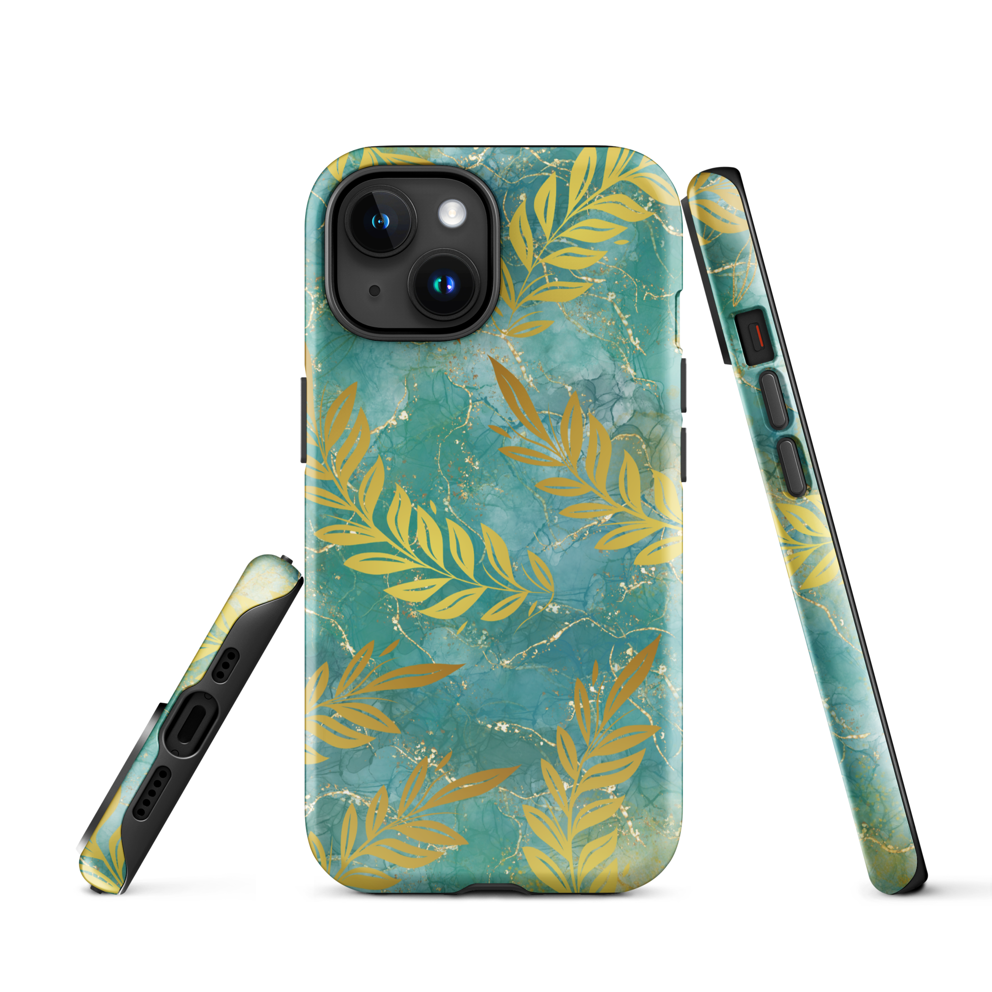 Green Gold Leaf Tough Phone Case for iPhone® 15 front