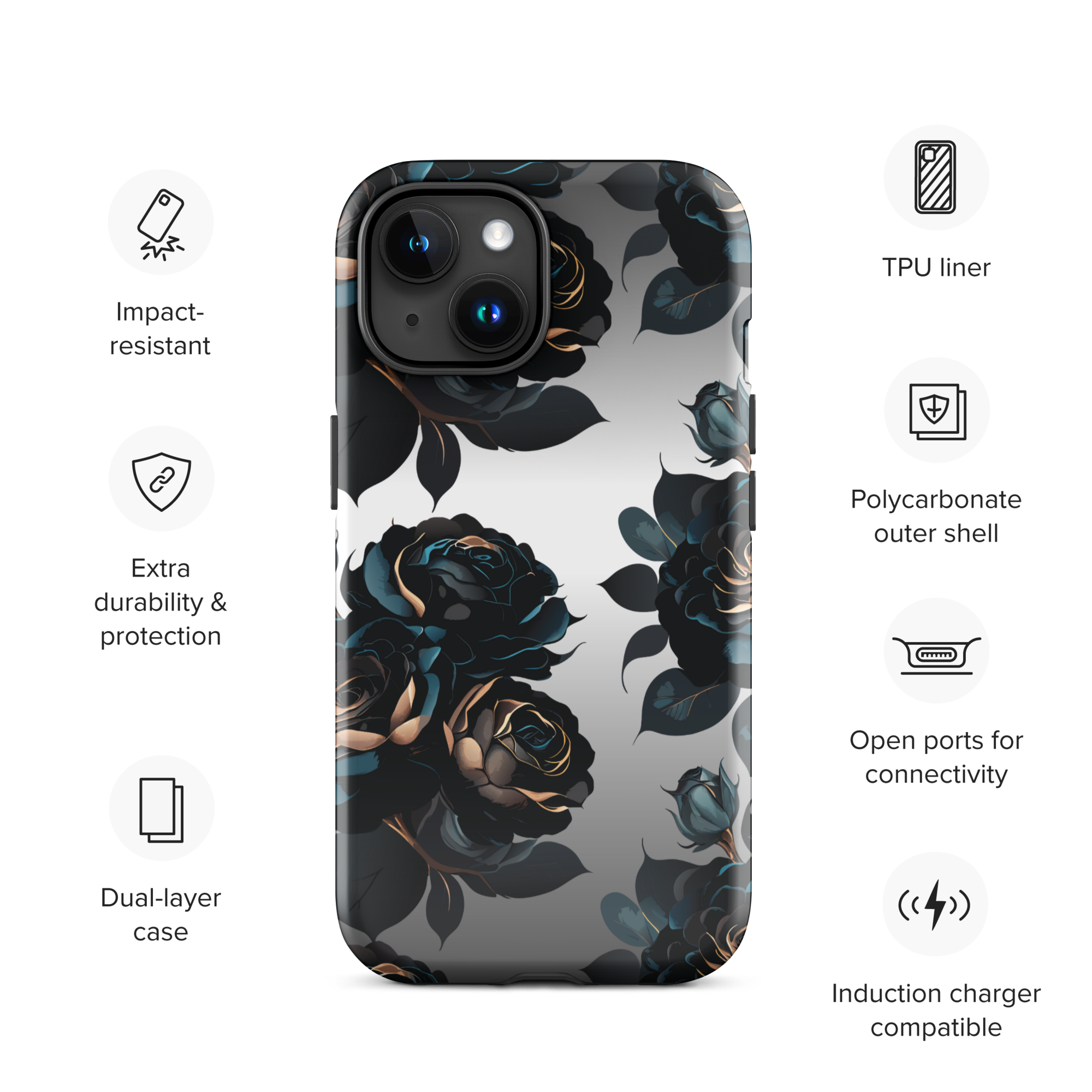 Black Rose Tough Case for iPhone®