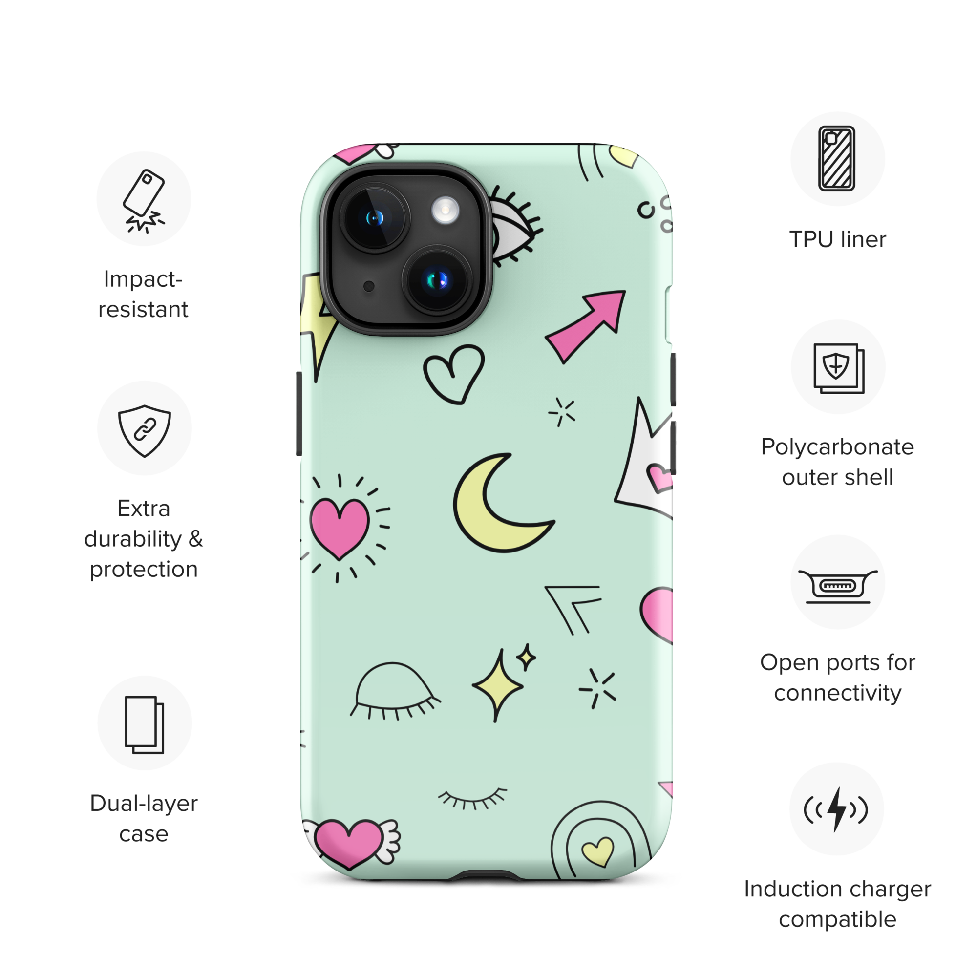 Moon Heart Tough Phone Case for iPhone® 15 front
