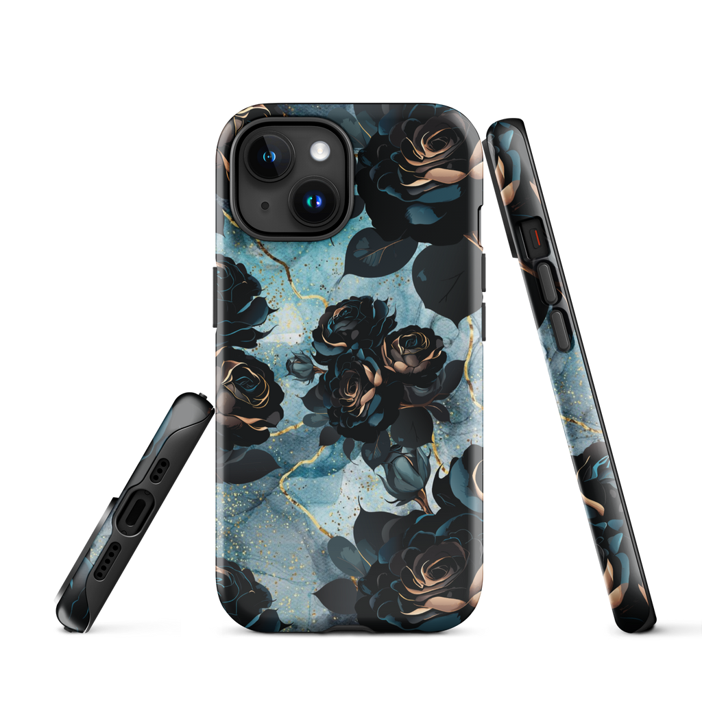 Black Marble Rose Tough Phone Case for iPhone®