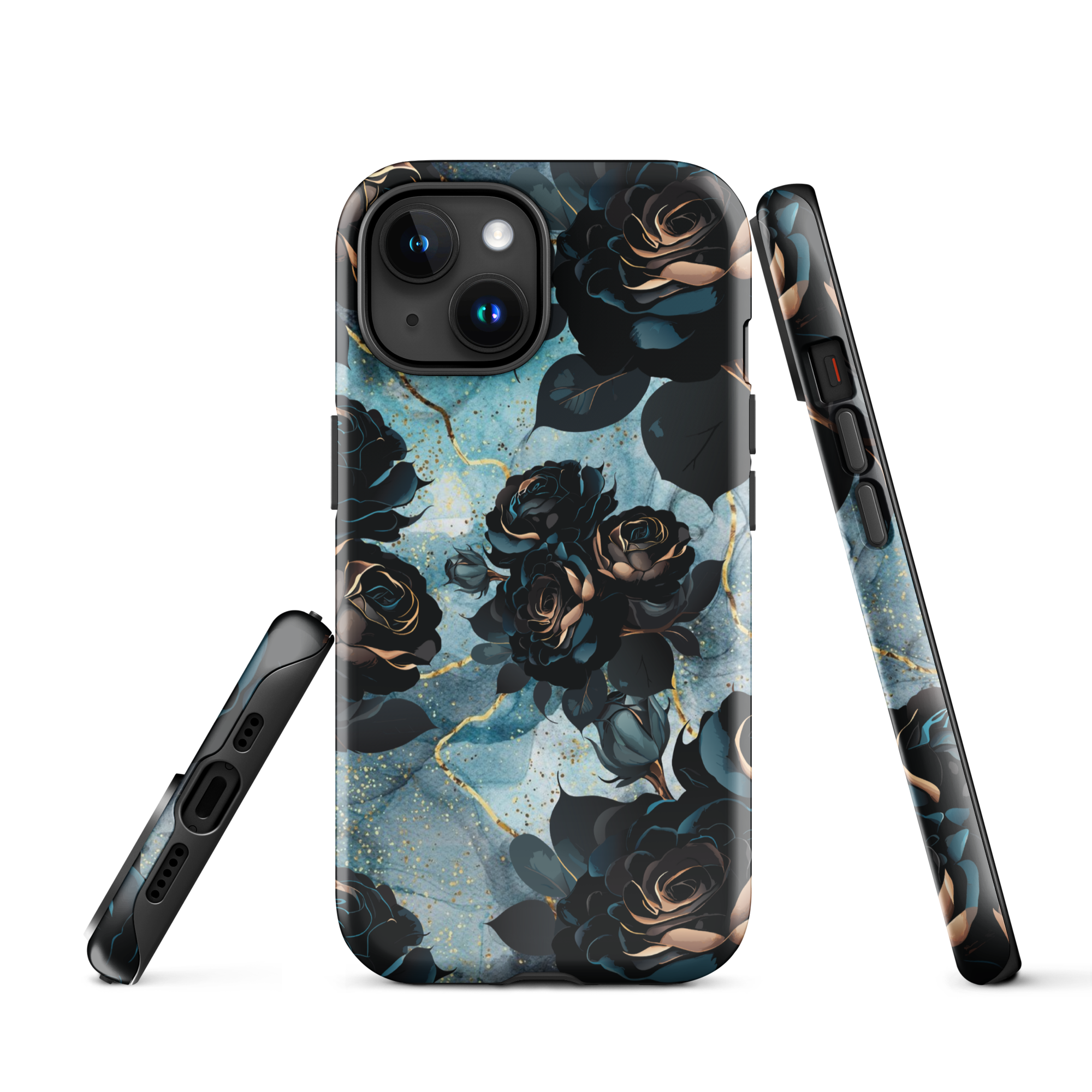 Black Marble Rose Tough Phone Case for iPhone®