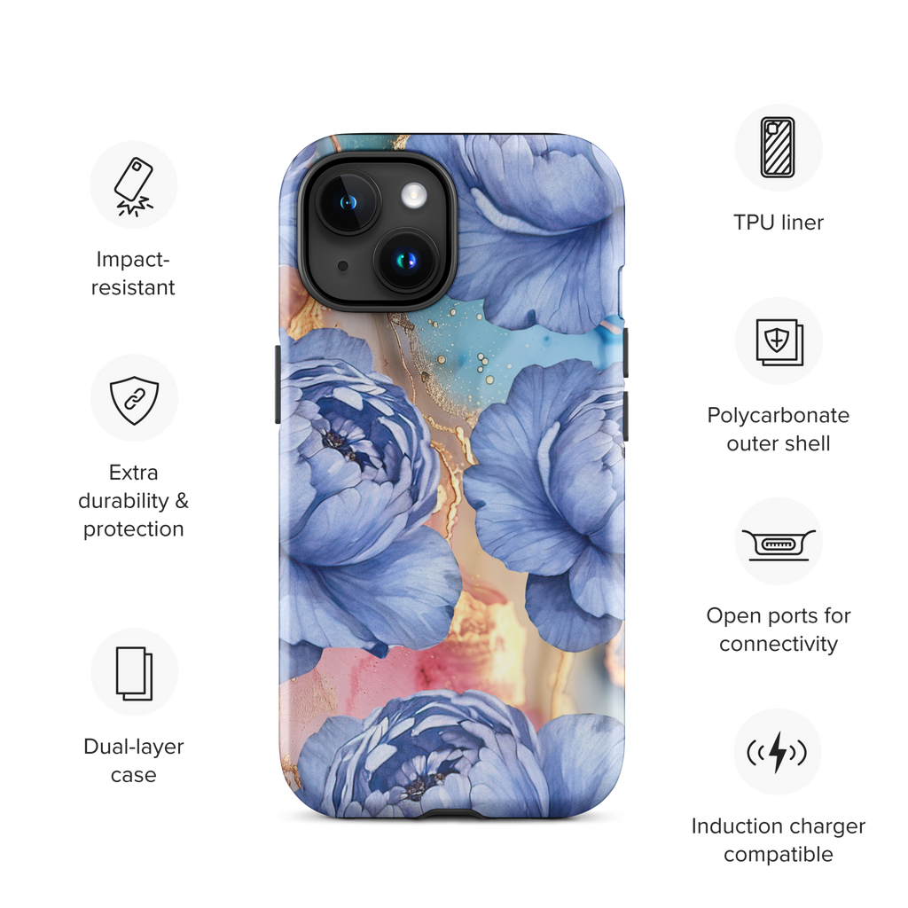 Blue Peony Marble Tough Phone Case for iPhone®