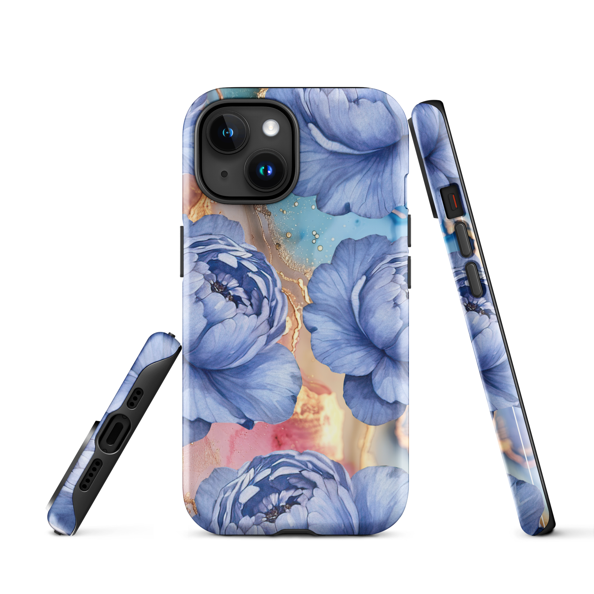 Blue Peony Marble Tough Phone Case for iPhone®