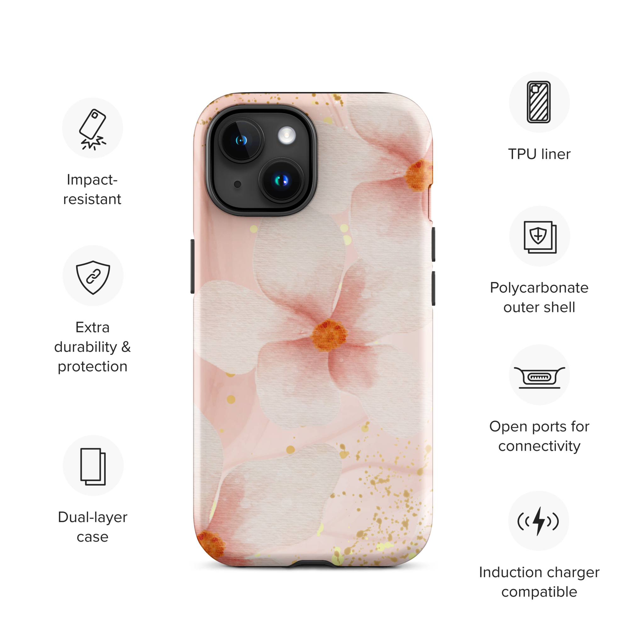 Peach Marble Flowers Tough Phone Case for iPhone®