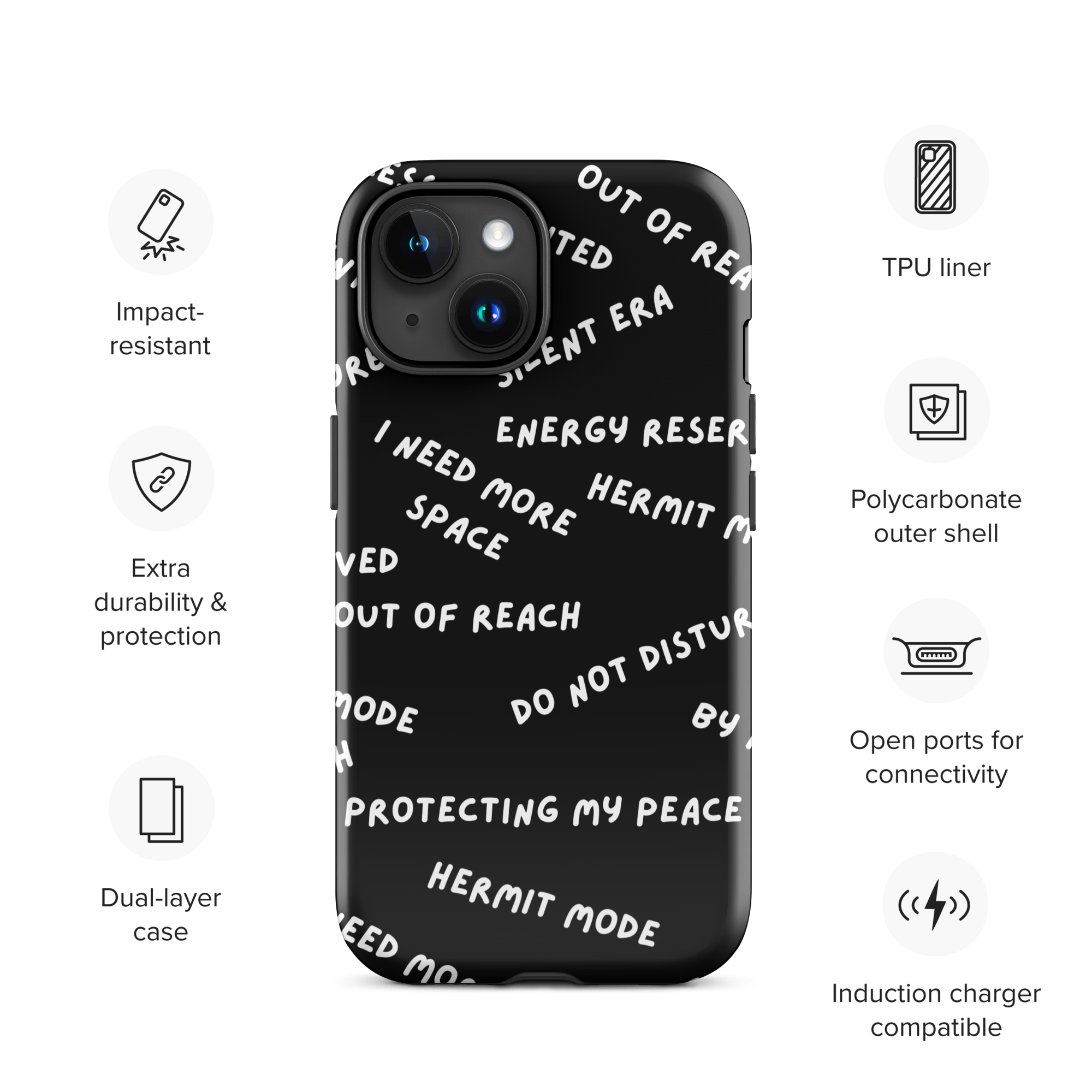 Energy Reserve Tough Phone Case for iPhone® 15 front info 