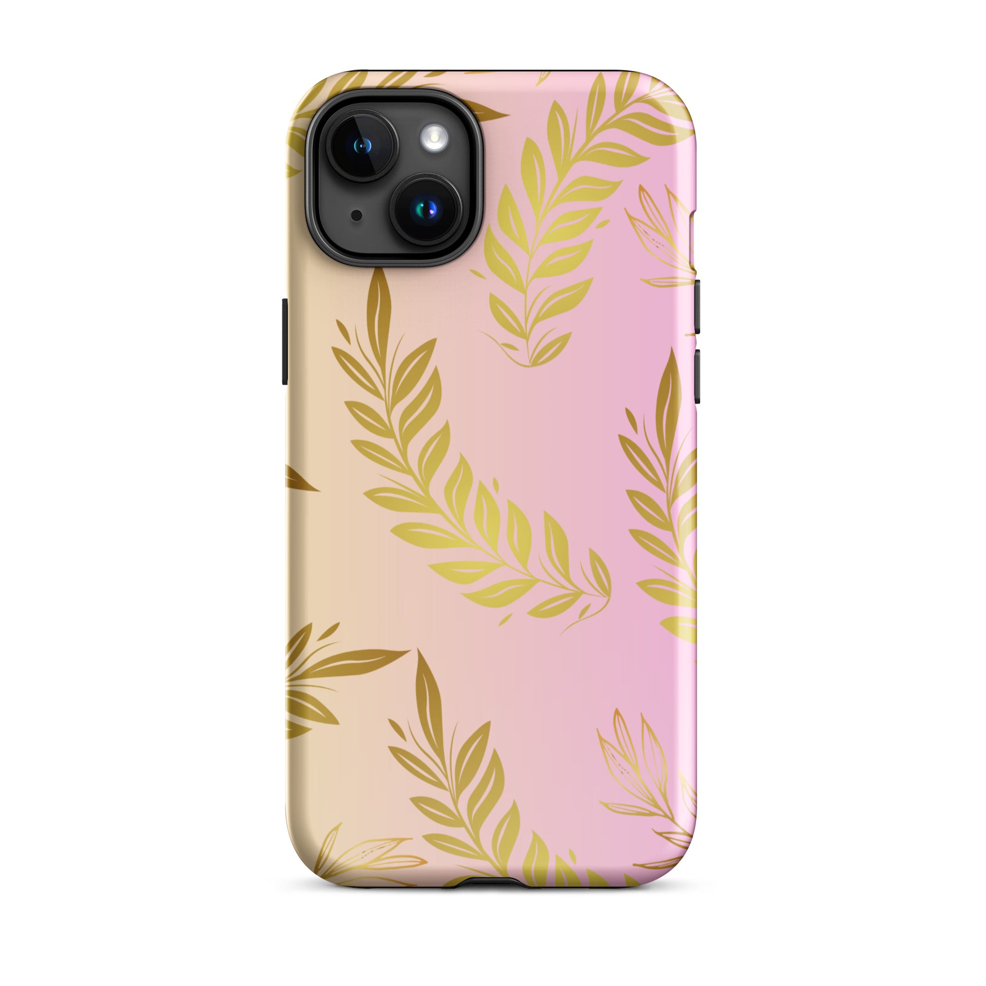 Pink Gold Leaf Tough Case for iPhone® 15 Plus front