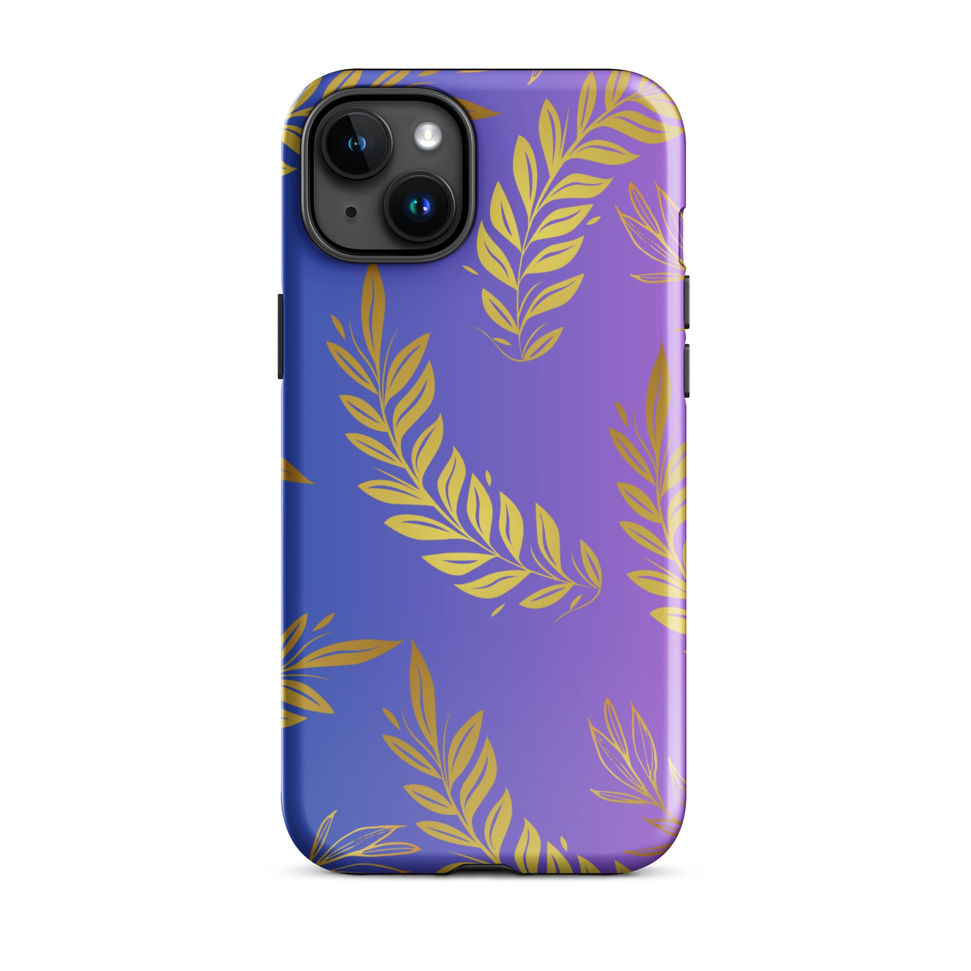 Purple Gold Leaf Tough Phone Case for iPhone® 15 Plus front 