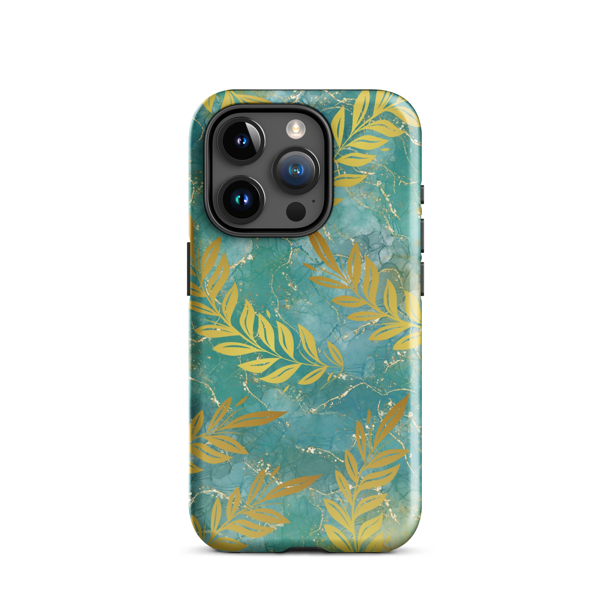 Green Gold Leaf Tough Phone Case for iPhone® 15 Pro front