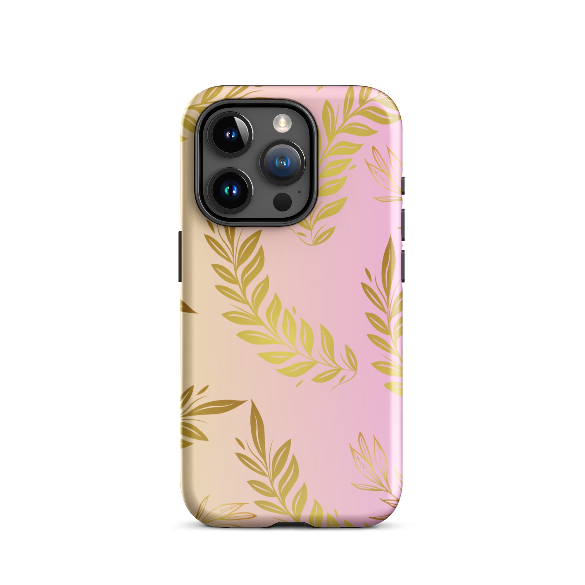 Pink Gold Leaf Tough Case for iPhone® 15 Pro front 