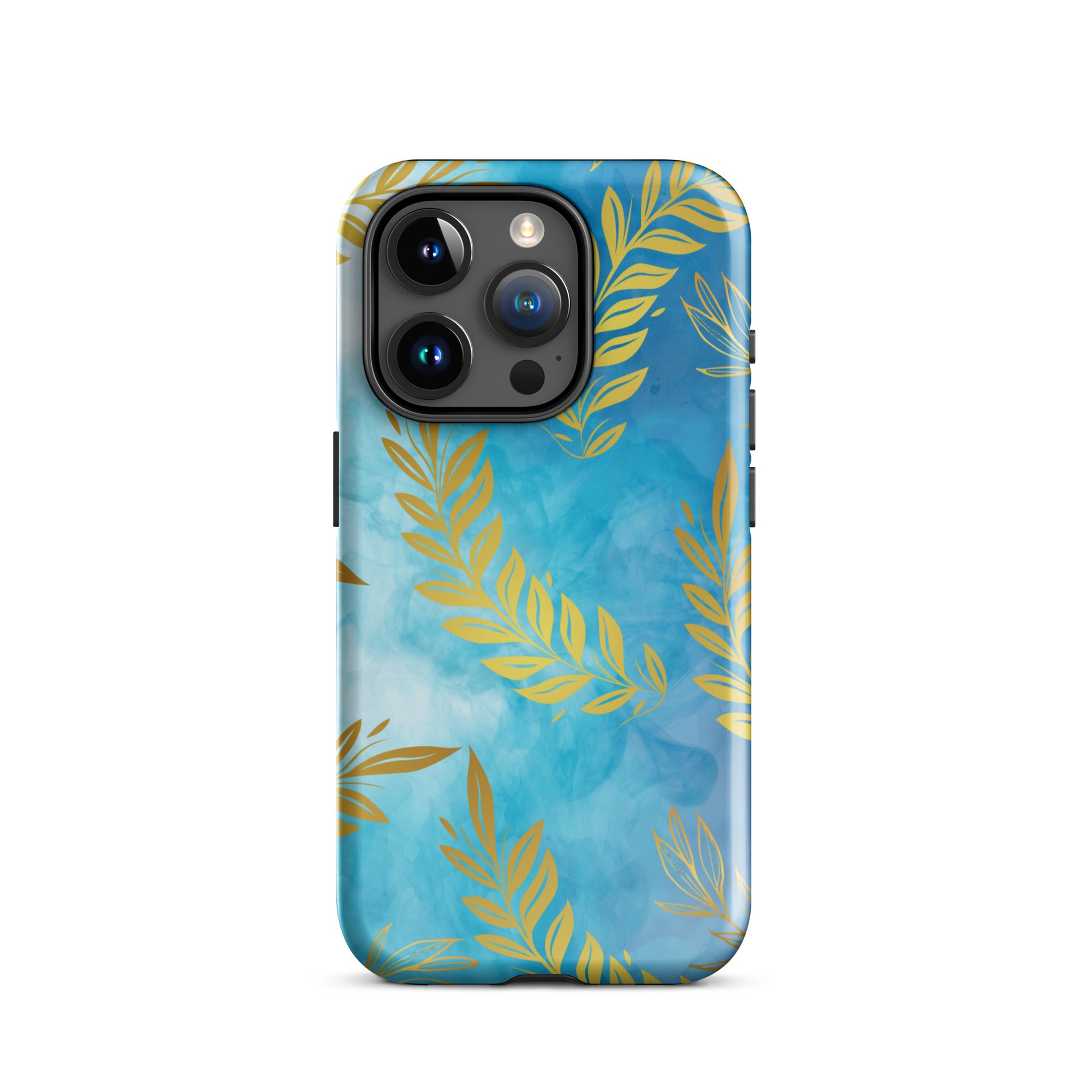  Blue Gold Leaf Tough Phone Case for iPhone® Pro front 