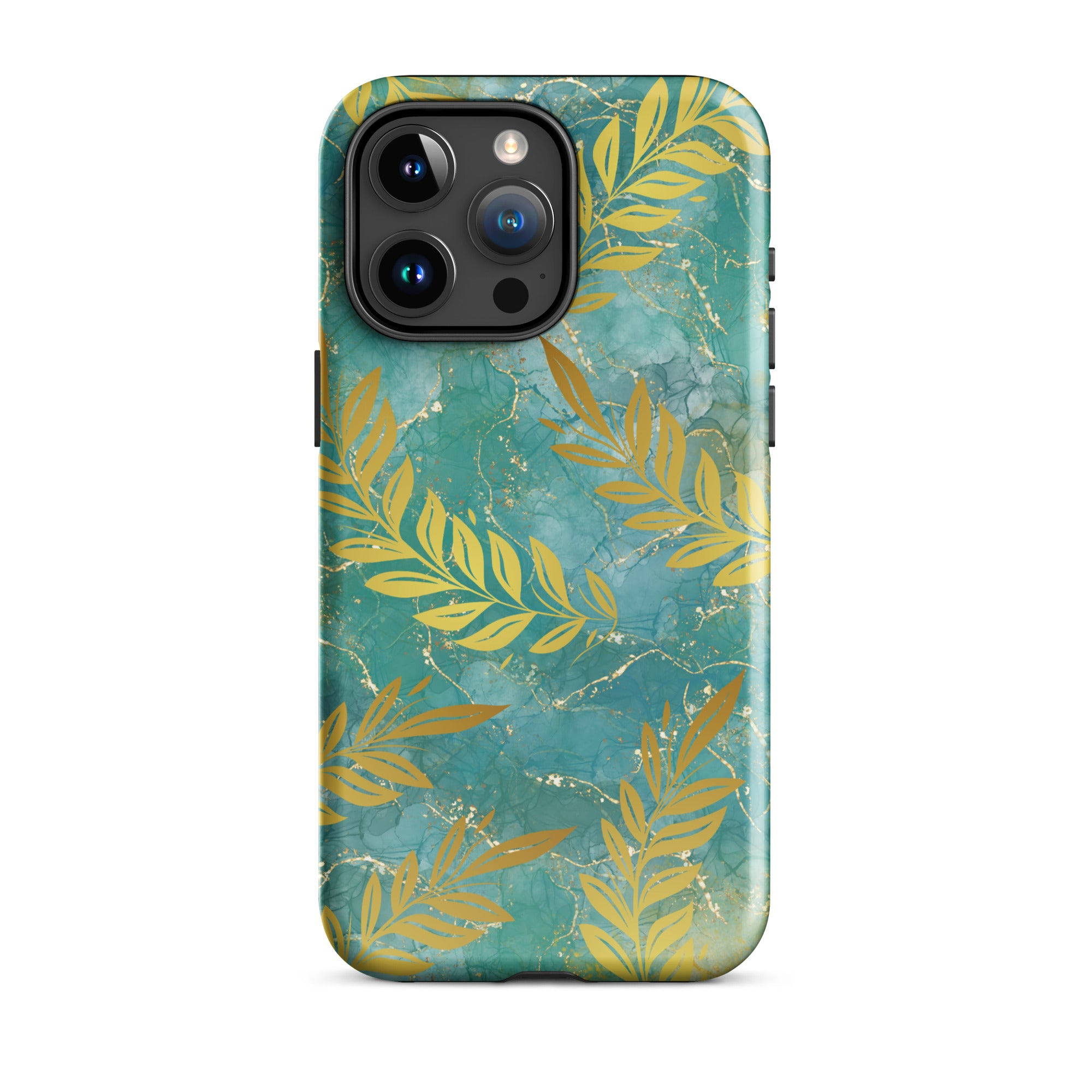 Green Gold Leaf Tough Phone Case for iPhone® 15 Pro Max front