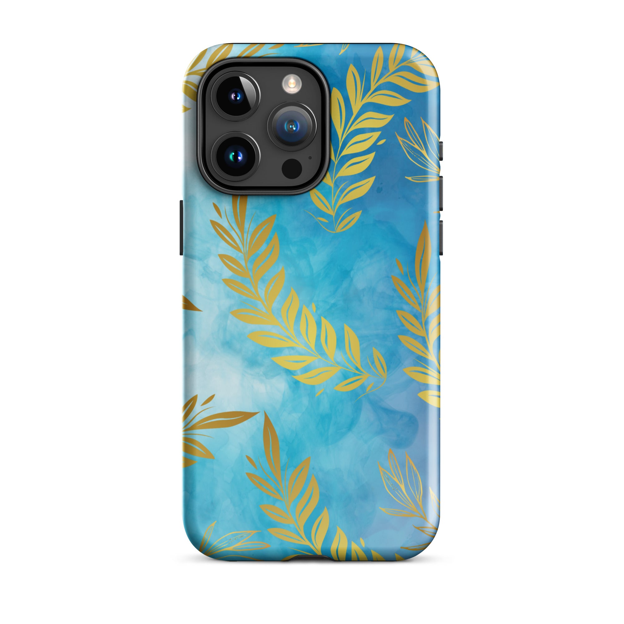 Blue Gold Leaf Tough Phone Case for iPhone® 15 Pro Max front 