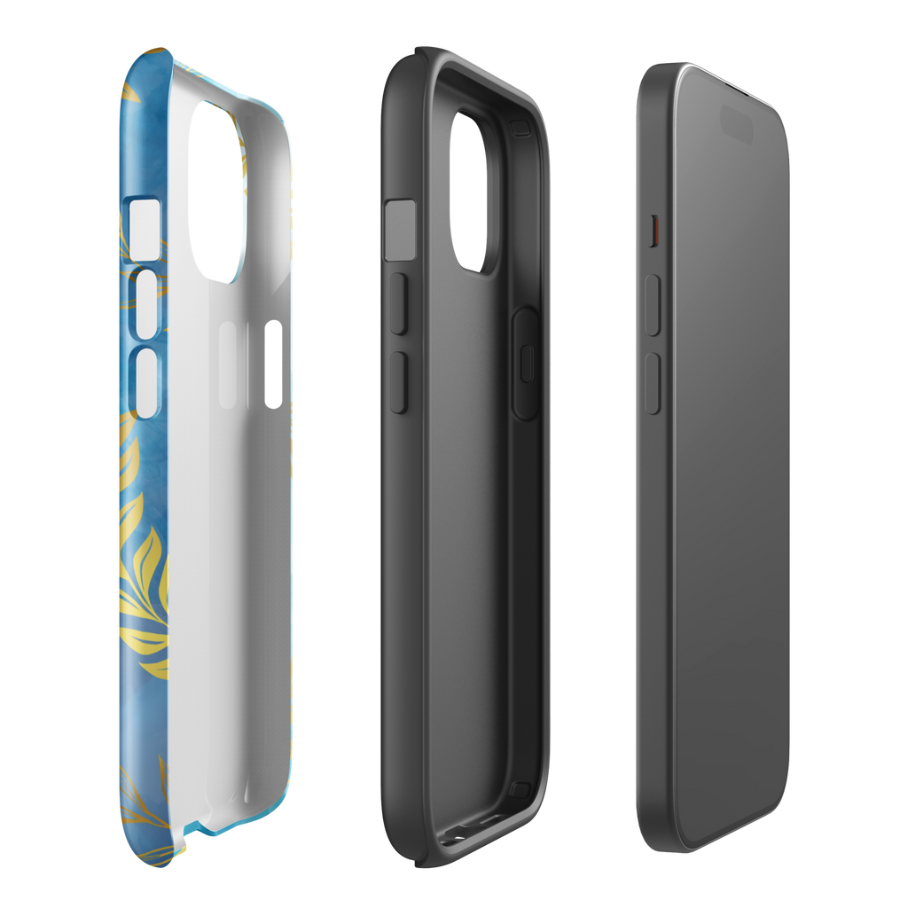 Blue Gold Leaf Tough Phone Case for iPhone® 15 right