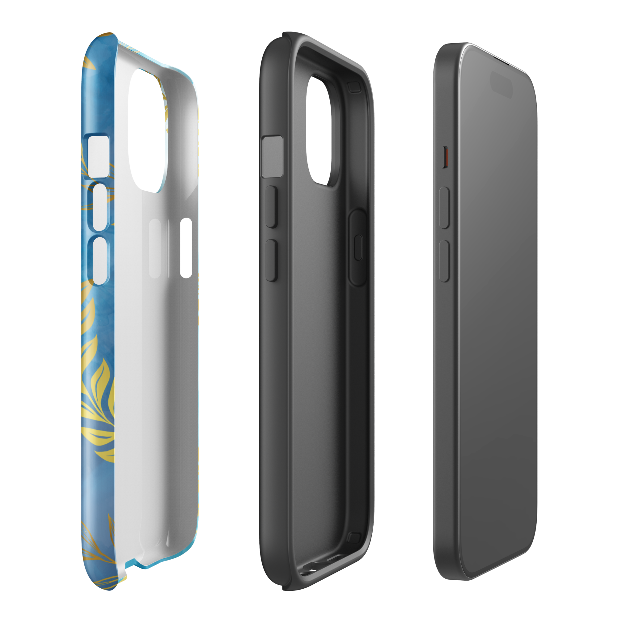 Blue Gold Leaf Tough Phone Case for iPhone® 15 right