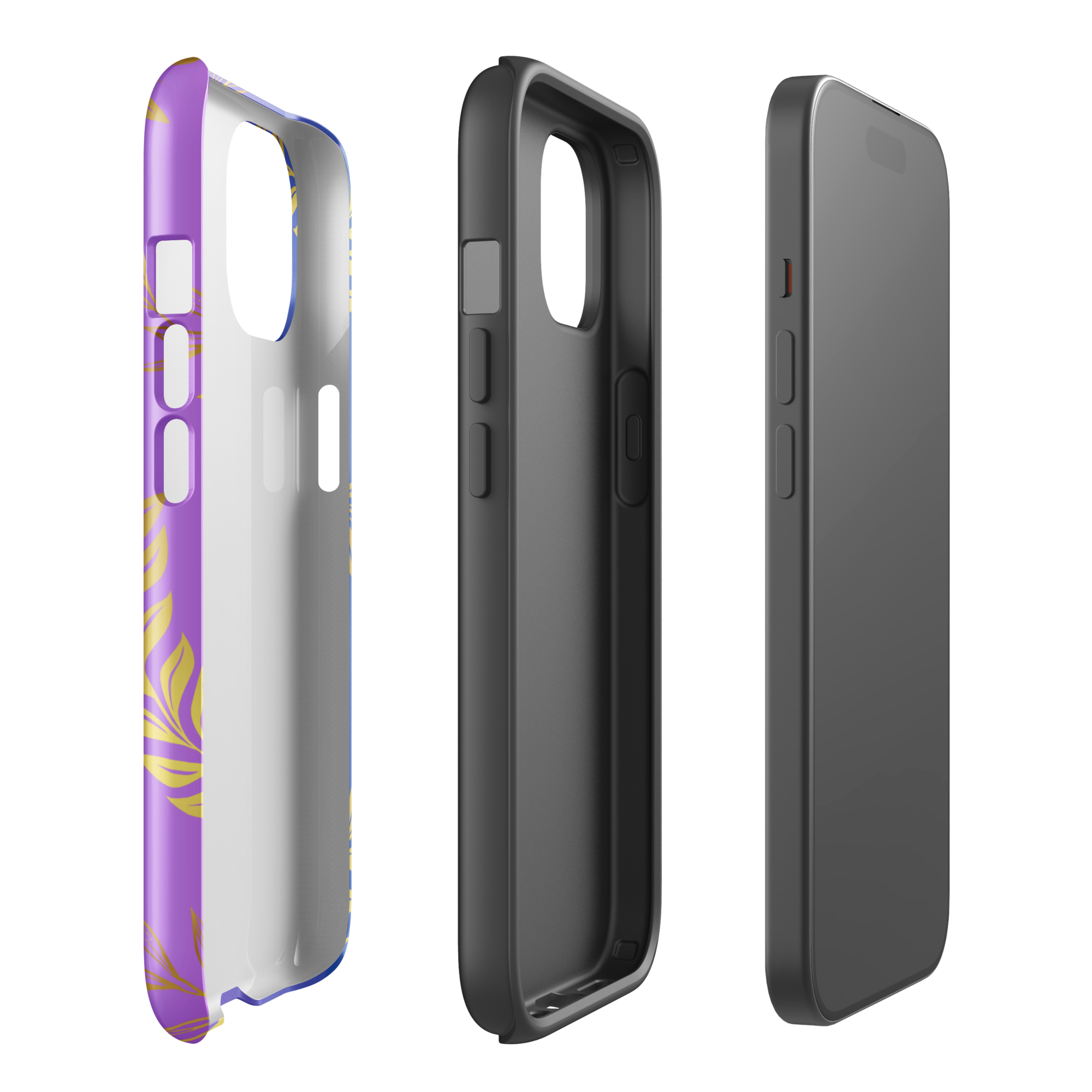 Purple Gold Leaf Tough Phone Case for iPhone® 15 right