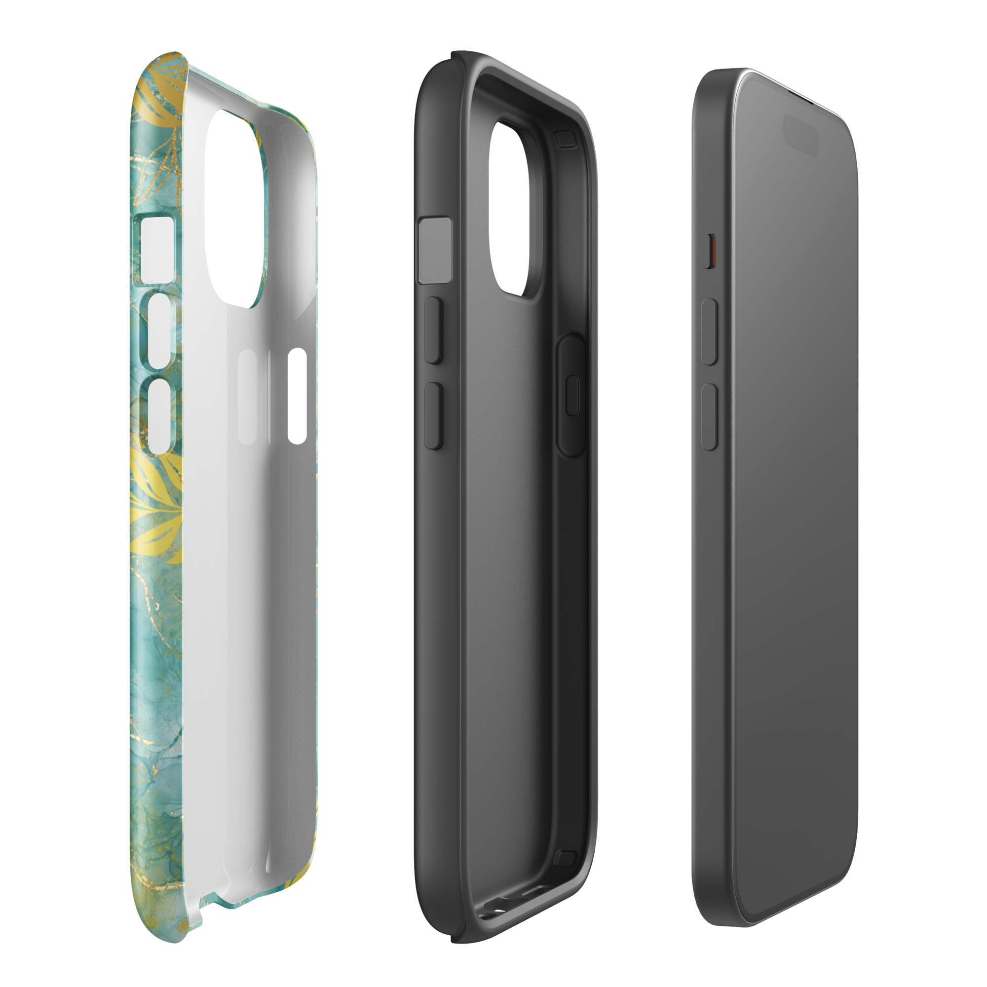 Green Gold Leaf Tough Phone Case for iPhone® 15 right