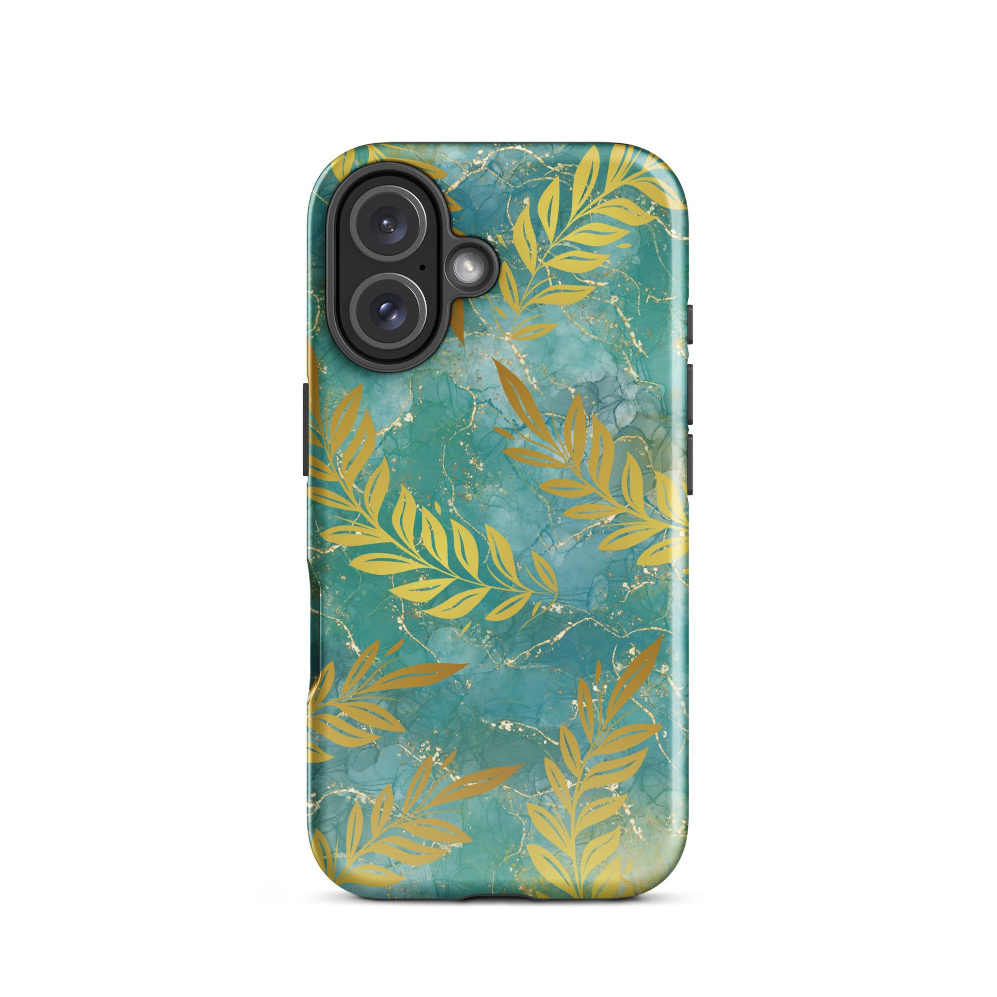 Green Gold Leaf Tough Phone Case for iPhone® 16 front
