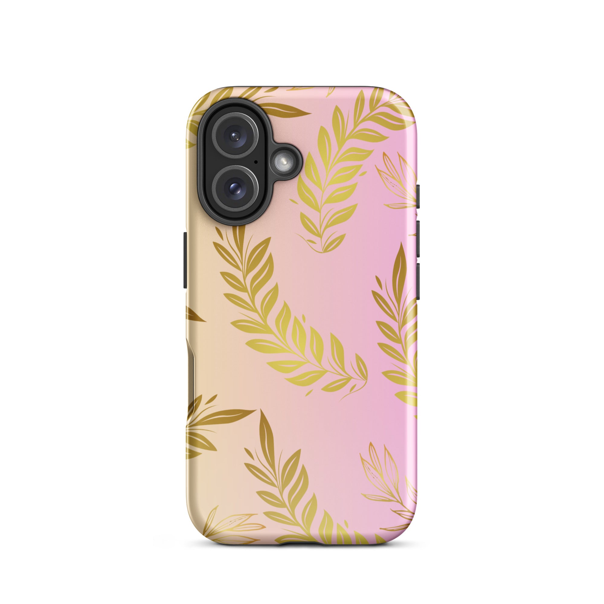 Pink Gold Leaf Tough Case for iPhone® 16 front 