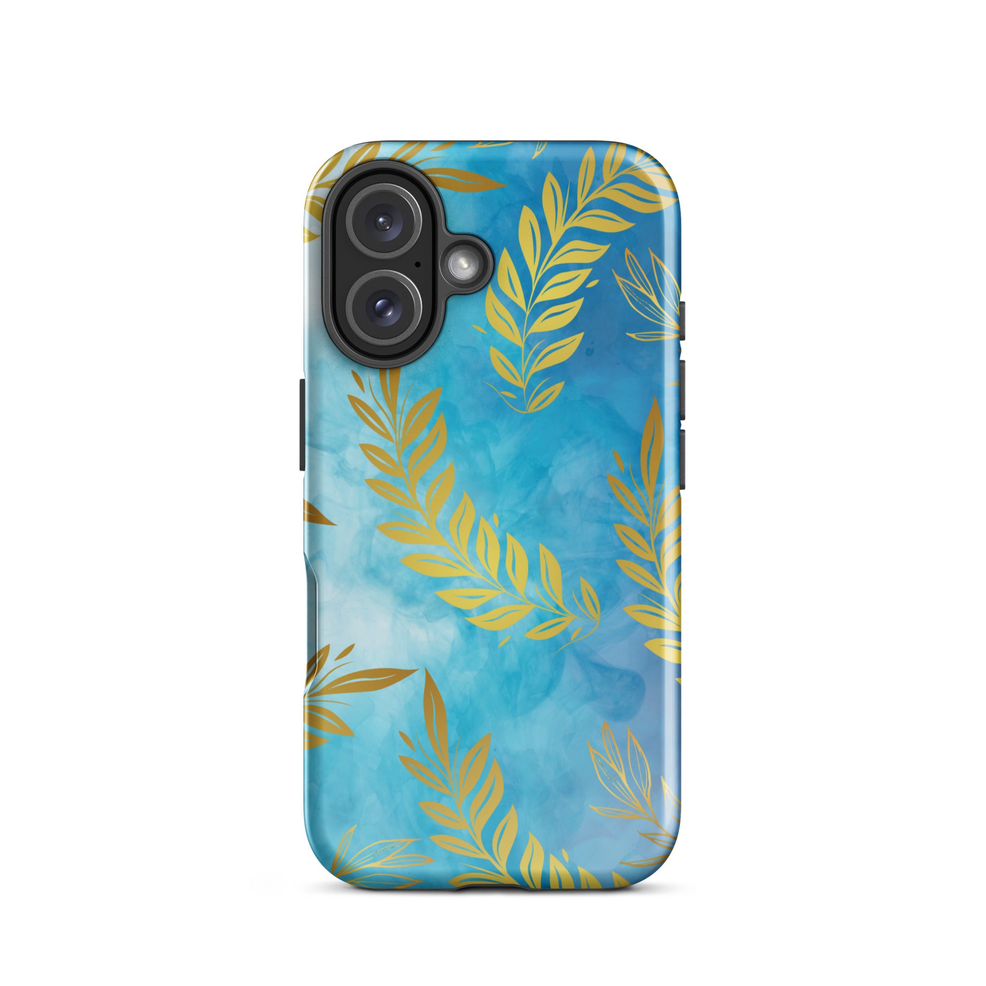 Blue Gold Leaf Tough Phone Case for iPhone® 16 front 