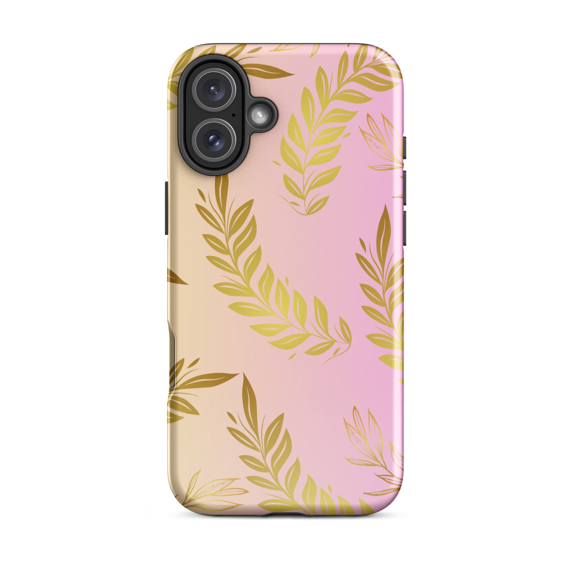 Pink Gold Leaf Tough Case for iPhone® 16 Plus front 
